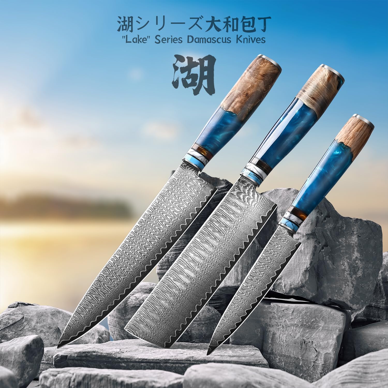 Set Coltelli da Cucina Professionali Damasco 67 Strati Nariki, 3 Pezzi Coltello Da Cucina Giapponese Professional Kiritsuke Coltello da Chef Per Verdura Carne