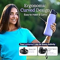 Vista 6 de Insula - Botella de agua de acero inoxidable con boquilla y tapa con popote, sin BPA y a prueba de fugas, botella de agua aislada al vacío de doble