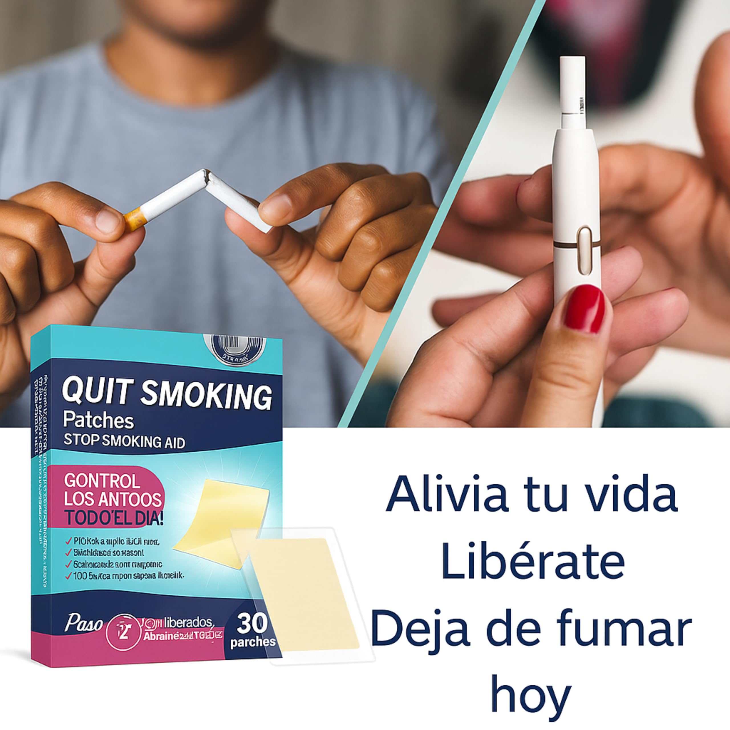 BAYON Parches para Dejar de Fumar Pack Paso 1 y 2 (21 mg + 14 mg) – Tratamiento Antitabaco con Reducción Gradual de Nicotina – Controla Ansiedad y Dependencia – 60 Parches 24h