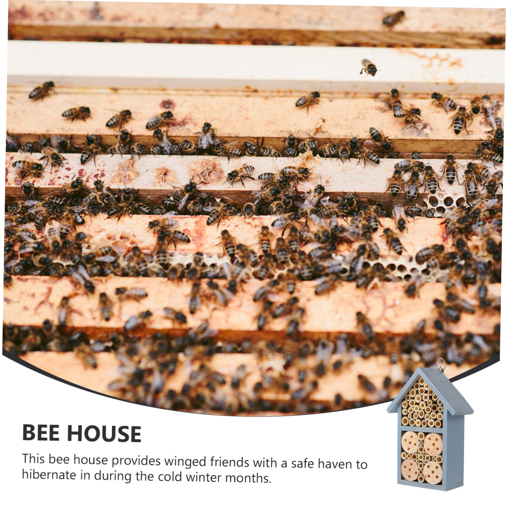 Insektenhotel Holzhaus Outdoor Bienenhaus Garten Mit Schmiedeeisernem Haken Hängend Überwinterungsplatz Für Wildbienen Und Marienkäfer Dekoratives Nisthilfe