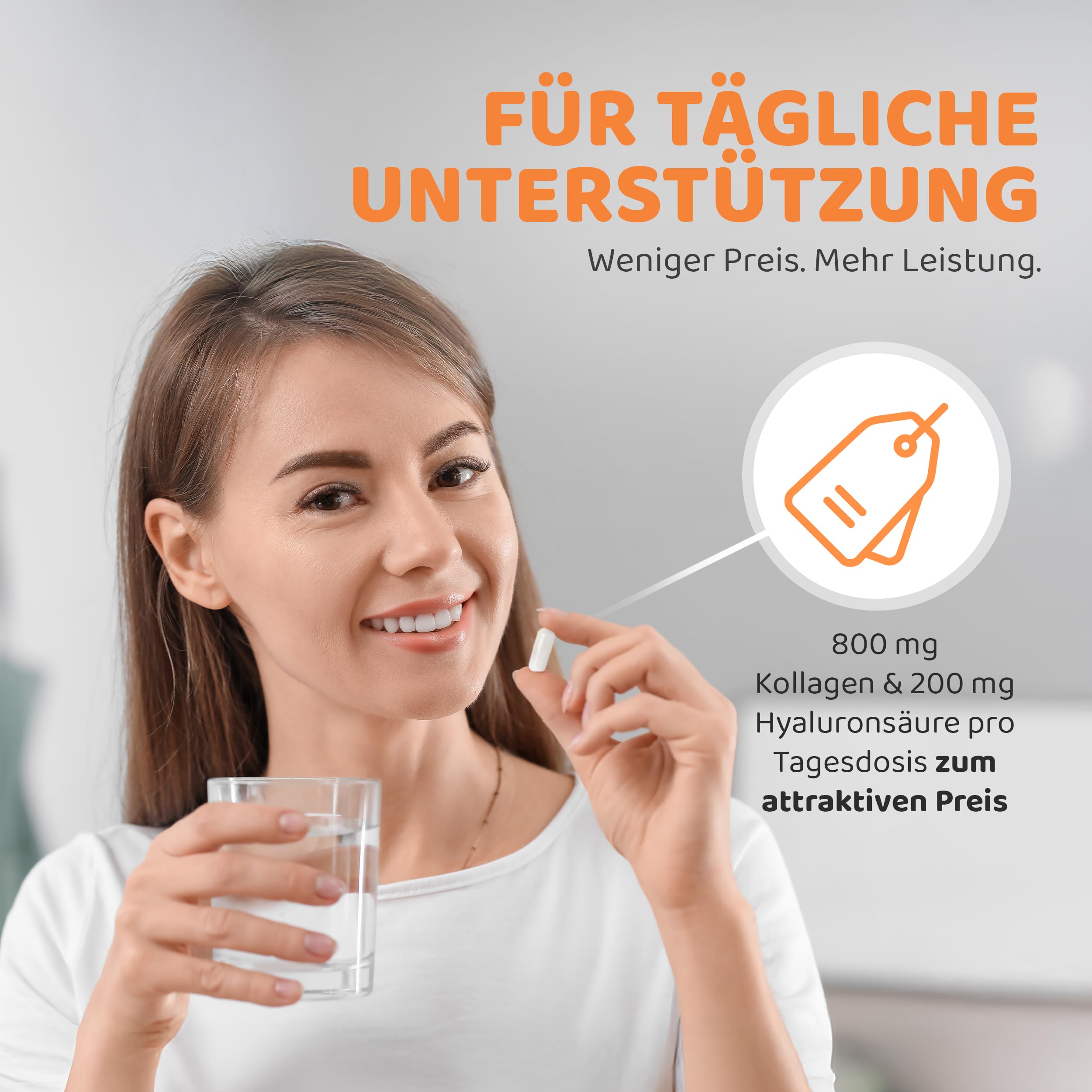 Hyaluron Kollagen Kapseln - hochdosierte 200 mg Hyaluronsäure + 800 mg Kollagen pro Tag (120 Kapseln) – bioaktive Collagen Peptide – Collagen Kapseln ohne Zusätze, laborgeprüft, glutenfrei – vitaworld