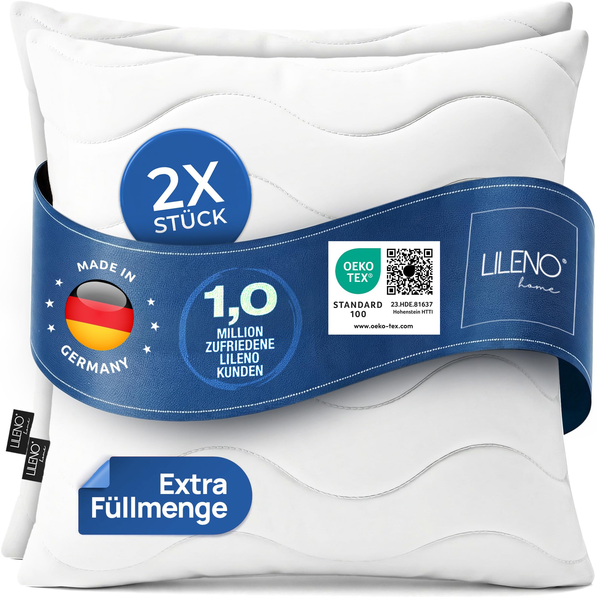 LILENO HOME Kopfkissen 80x80 (2er Set) – 95°C waschbar, OekoTex 100