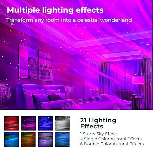 Miniatura 2 de ACACIA Proyector de galaxia con 21 efectos de luz, proyector de estrellas de luz de galaxia con ruido blanco y altavoz Bluetooth integrado,