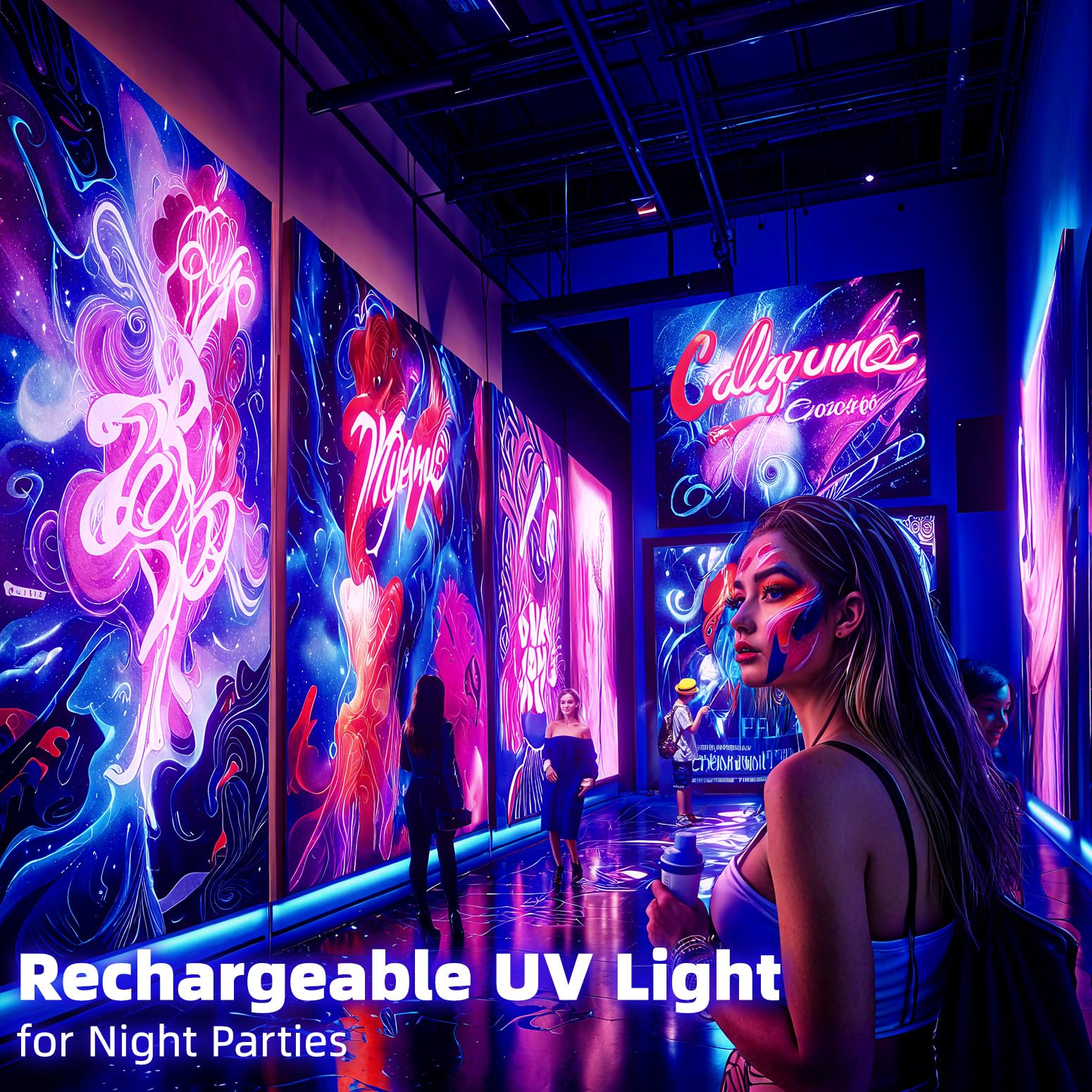 Bstrip Battery Powered Black Light, Rechargeable Blacklight, Cordless 395nm Light Glow Party, Halloween, Body Painting, 2 Packs