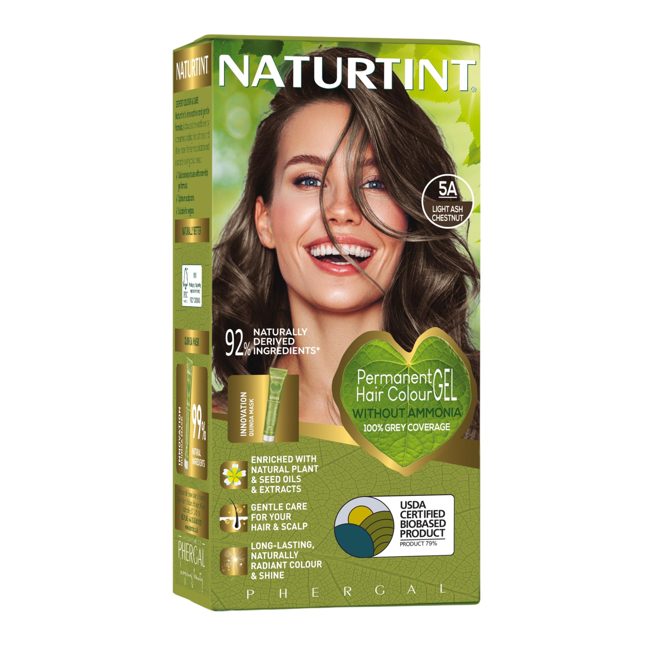 Naturtint Permanent Hair Colour Gel 5A Light Ash Chestnut, Plant Enriched, Biobased, Ammonia Free, Long Lasting Grey Coverage and Radiant Colour, Nourishment and Protection