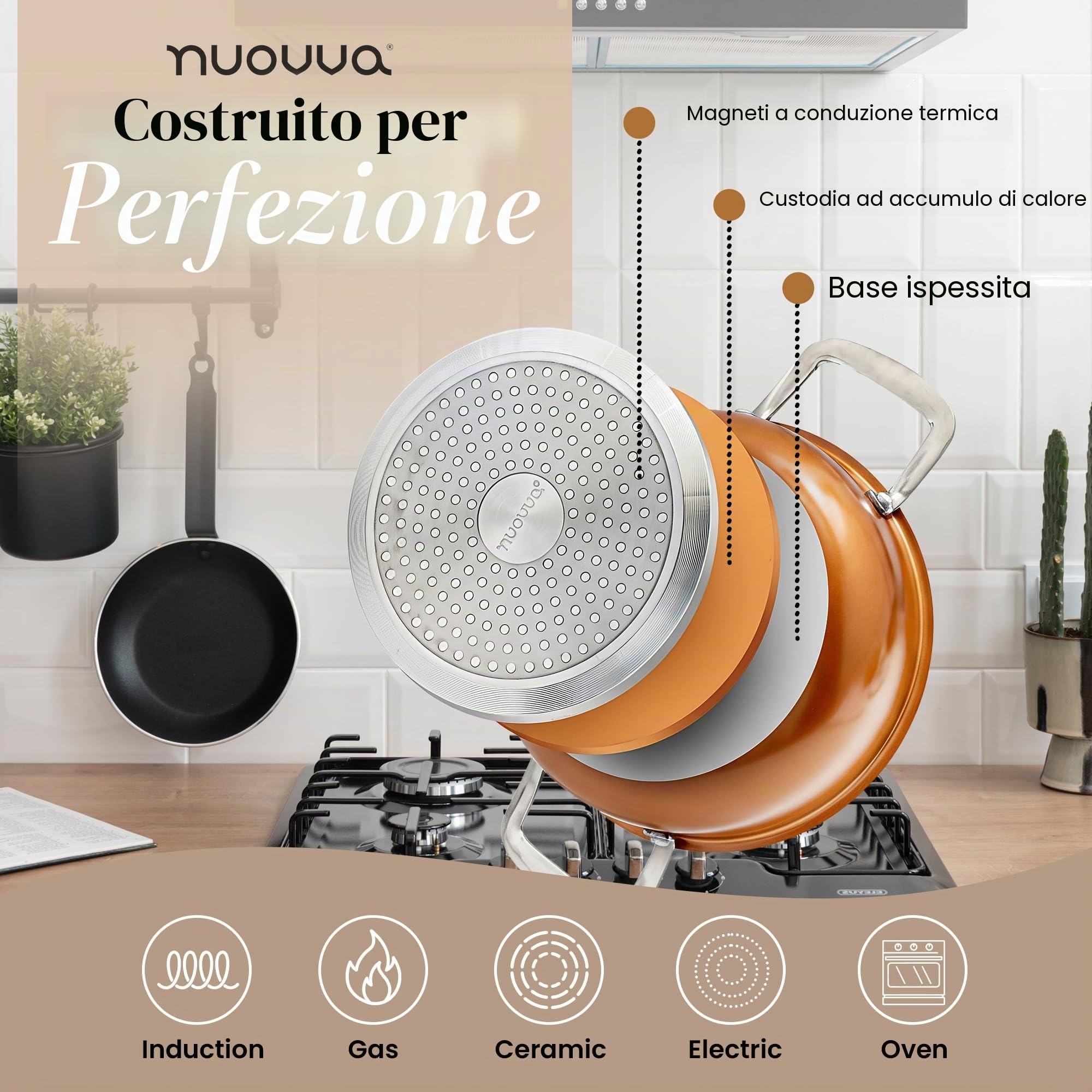 Set pentole e padelle antiaderenti - Set 8 pezzi induzione, pentole rame coperchio - Nuovva