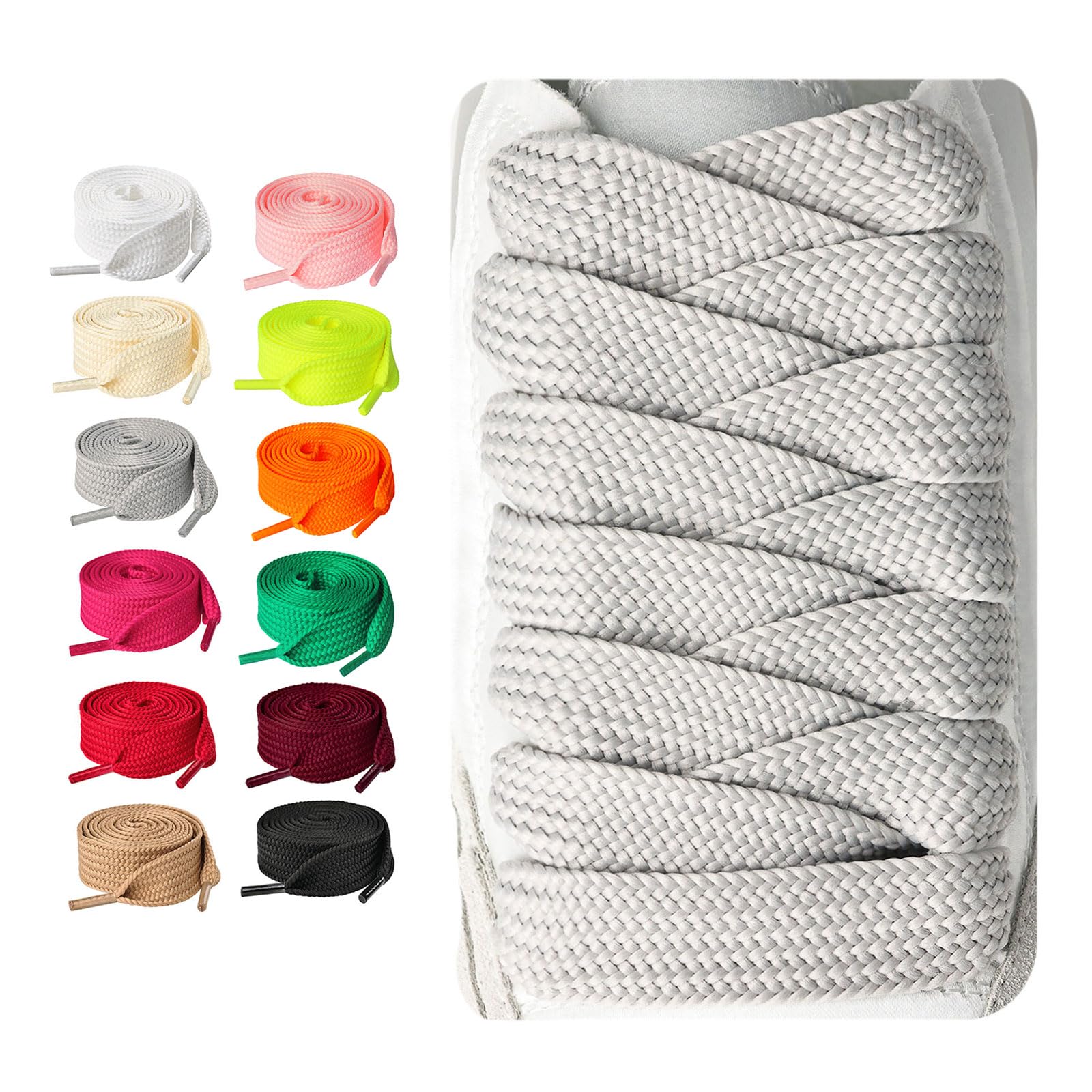 Booyckiy 2 Pairs 3/4'' Fat Laces for Sneakers, 36''-63''Length Jumbo Thick Shoe Laces Replacement Laces