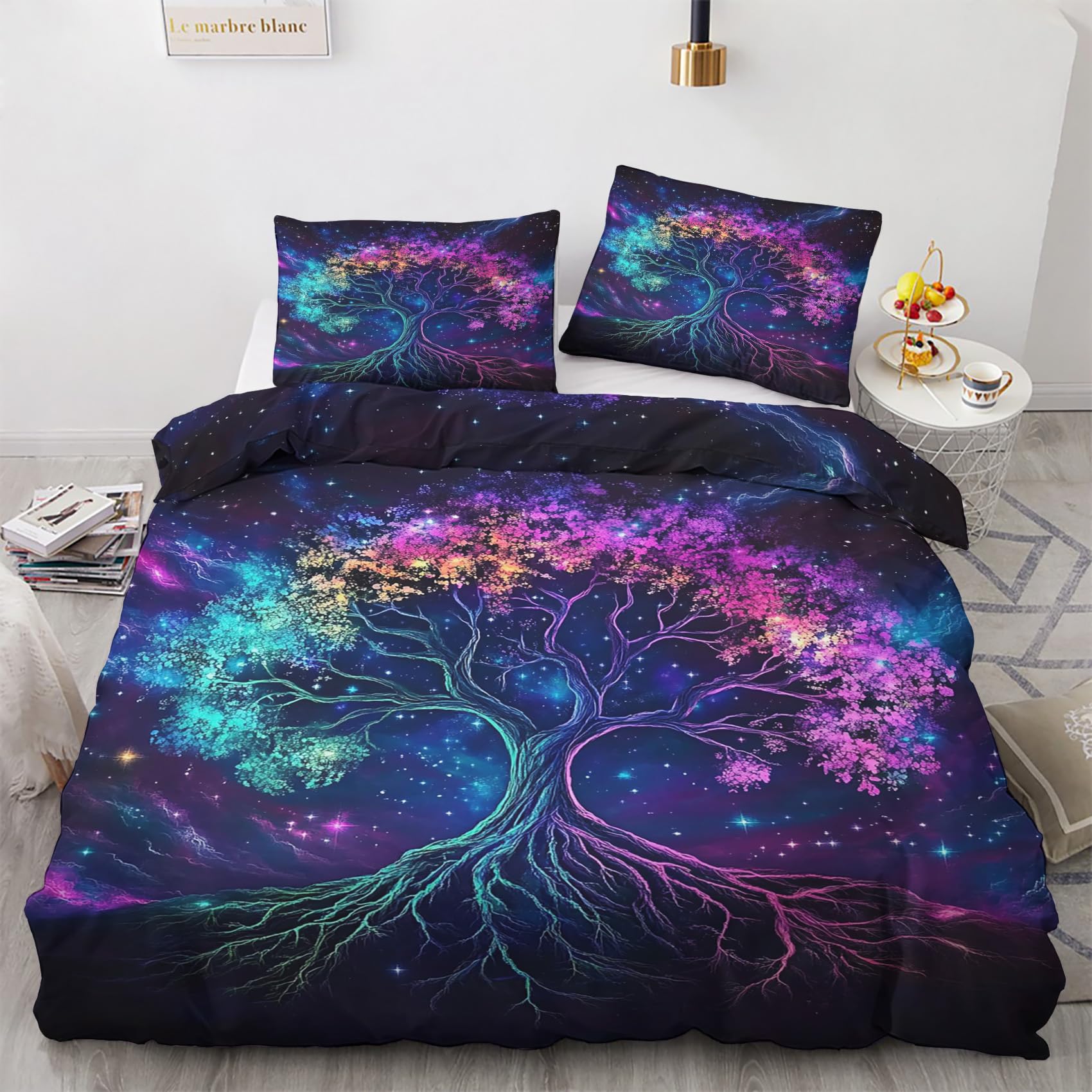 Housse de couette arbre de vie galaxie pour harmoniser votre espace de nuit à deux