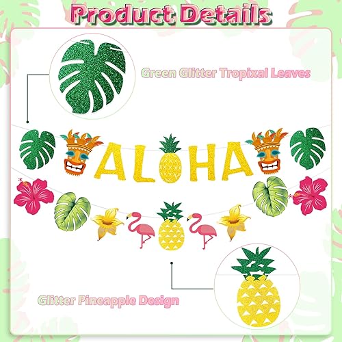 Miniatura 7 de Decoraciones de fiesta hawaiana Aloha  Cartel dorado brillante Aloha para suministros de fiesta temática de Luau tropical de Hawaii