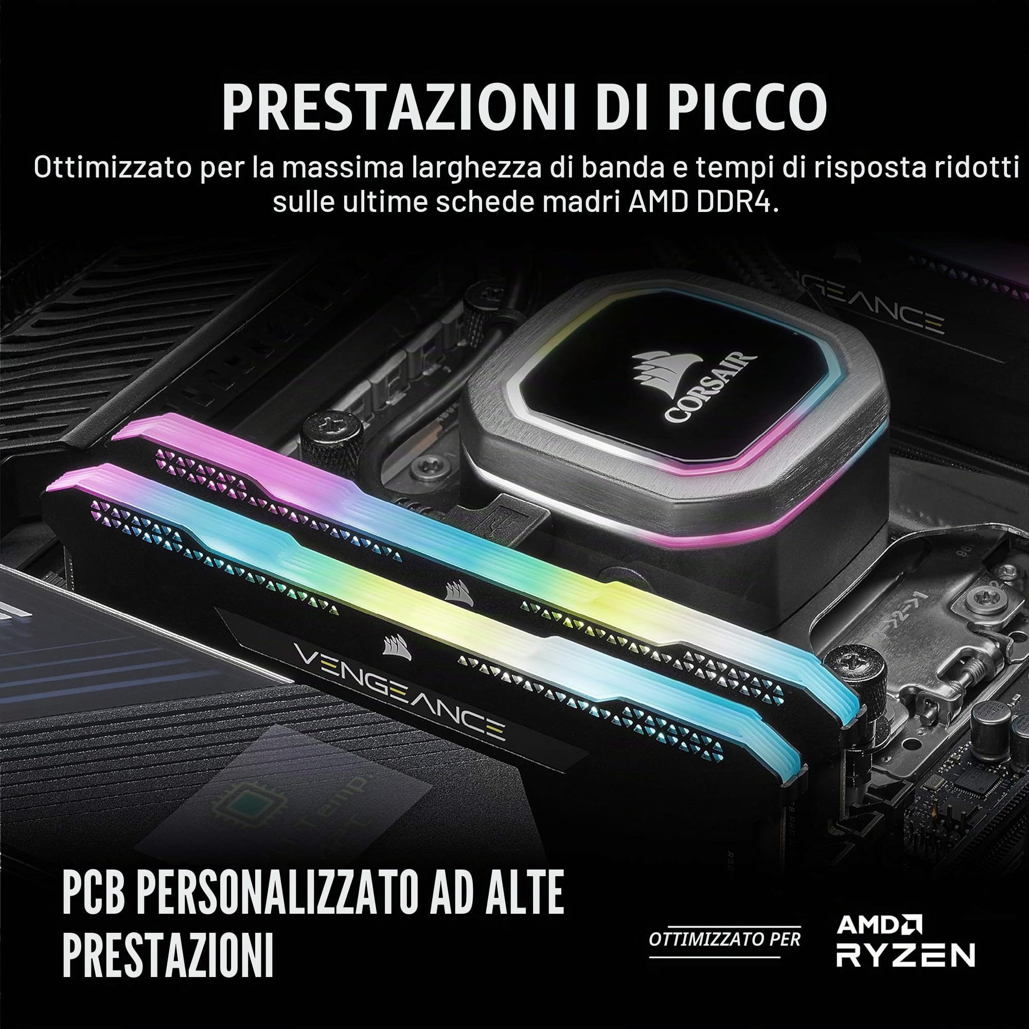 CORSAIR VENGEANCE RGB PRO SL 32GB (2x16GB) DDR4 Fino a 3200MHz (PC4-25600) CL16 1.35V Ottimizzato per AMD Ryzen - Nero