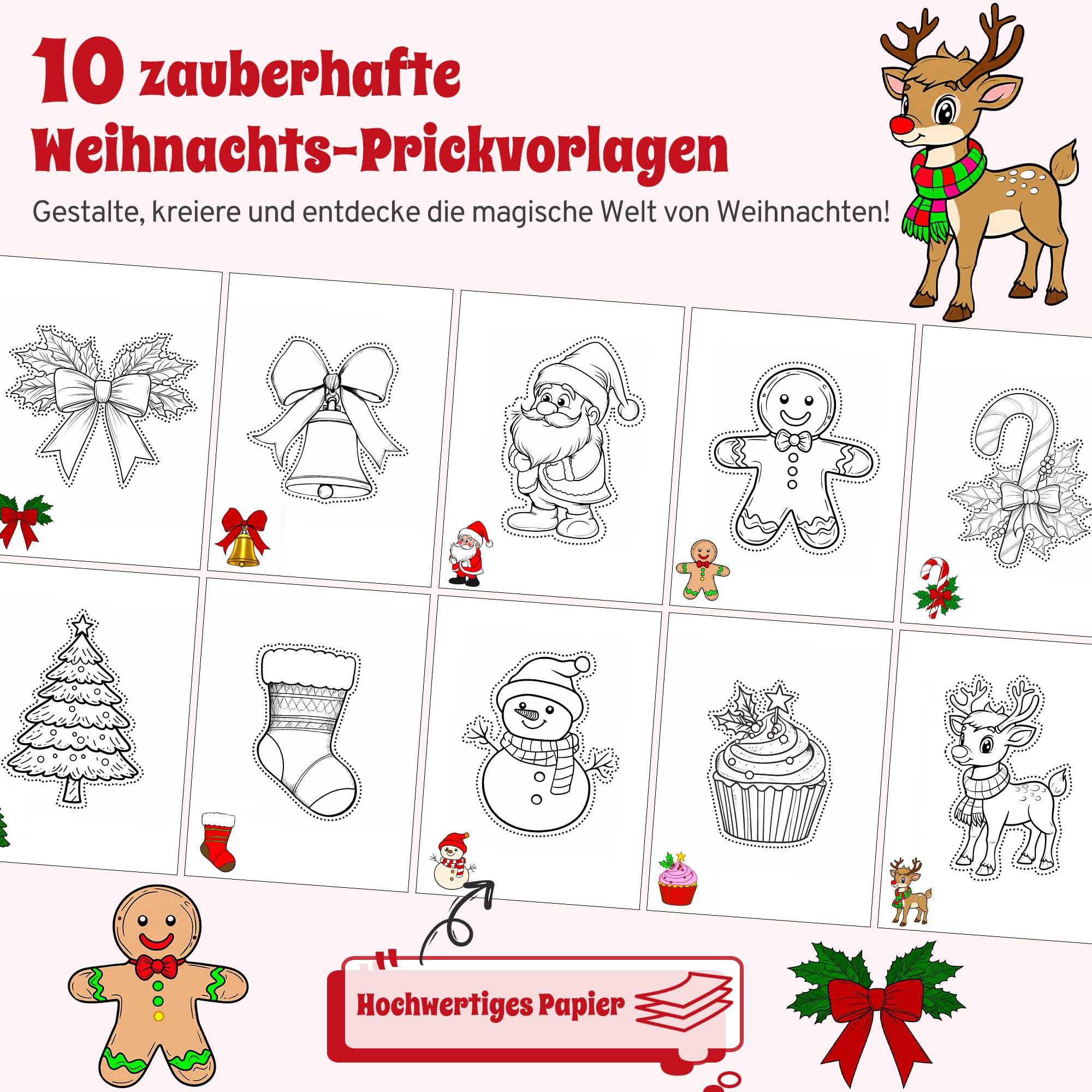 DazSpirit Set Di Punteruolo Per Bambini Dai 4 Anni In Su, Kit Completo Di Aghi Con 2 Feltri, 2 Aghi e 10 Immagini Da Ricamo, Sicuro Per Bambini, Kit Artistico Per I