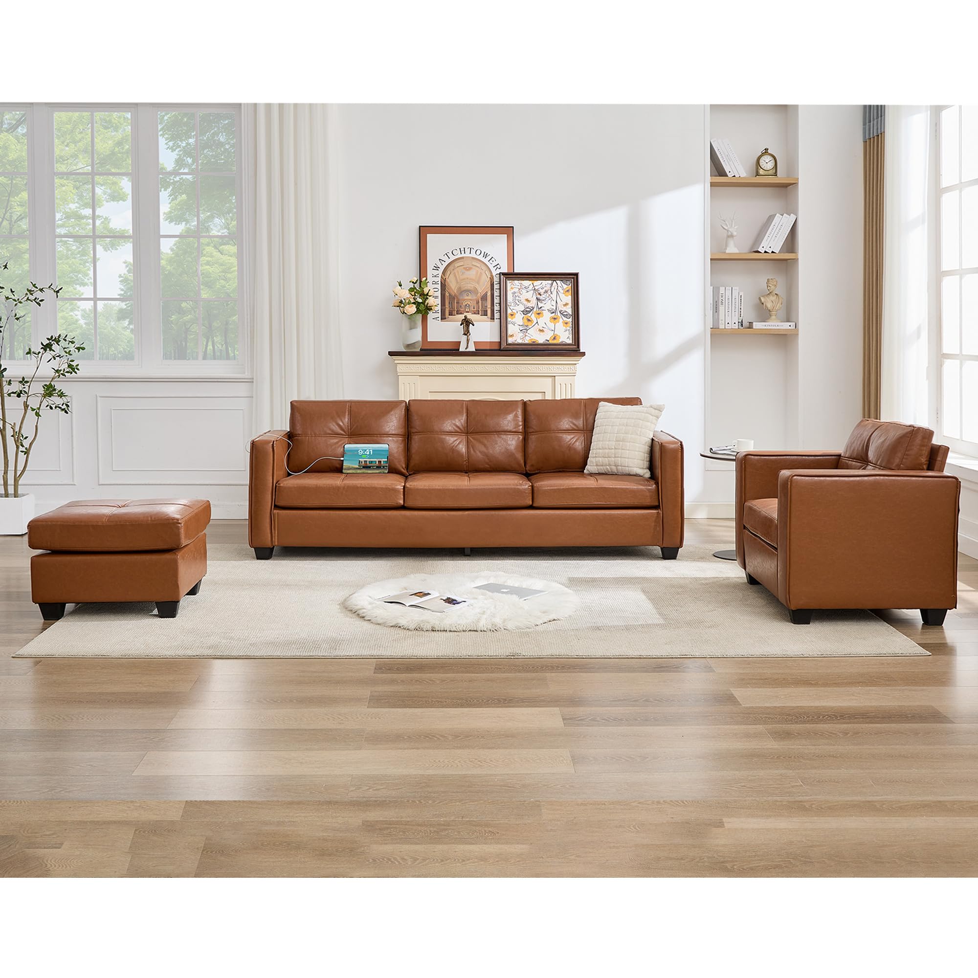 The Best Leather Sofa Set for 2026 1 TYBOATLE Brown Leather 3-Piece Sofa Set with USB & Type-C, Living Room Couch — product photo