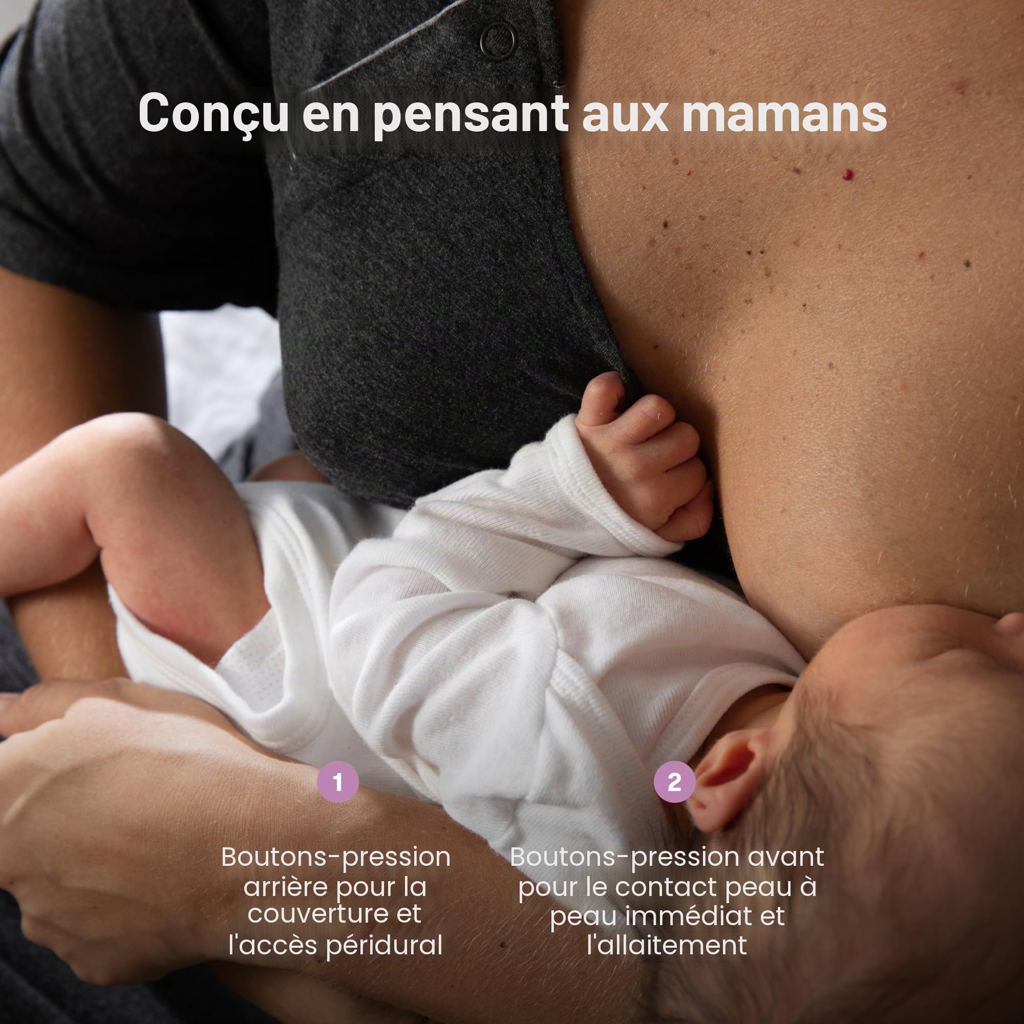 FridaBaby Robe d'accouchement et d'allaitement | Accès peau à peau facile à enclencher, sans étiquette pour les soins infirmiers et couverture complète dans le dos