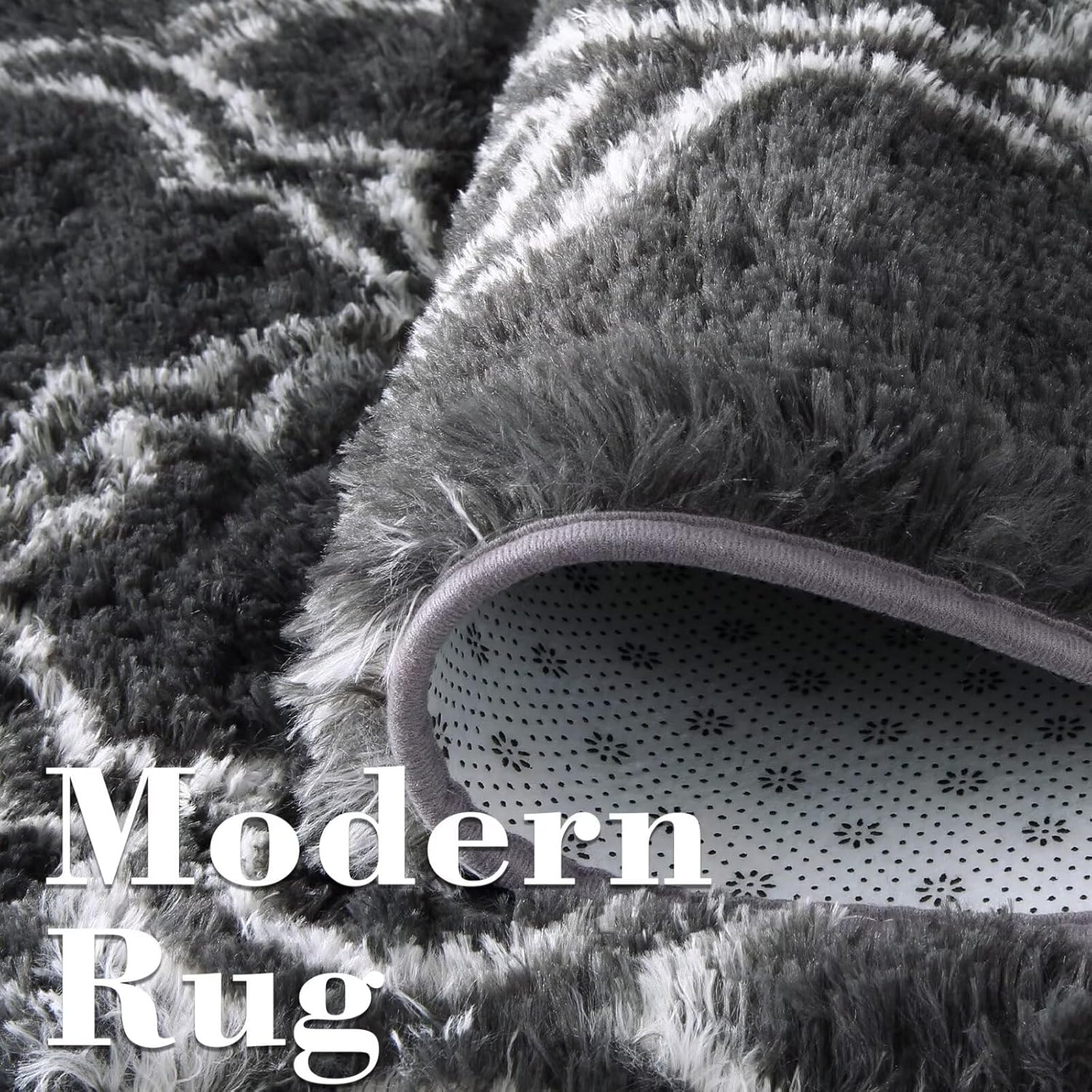 WESTLOOM Modern Plush Indoor Rug 5x8 Ultra Soft Shaggy Fluffy Carpet for Living Room Fluffy Trellis Nursery Rug Non-Slip Playing Mat for Kids' Bedroom Babys' Playroom Bedroom Dorm Trellis Dark Grey