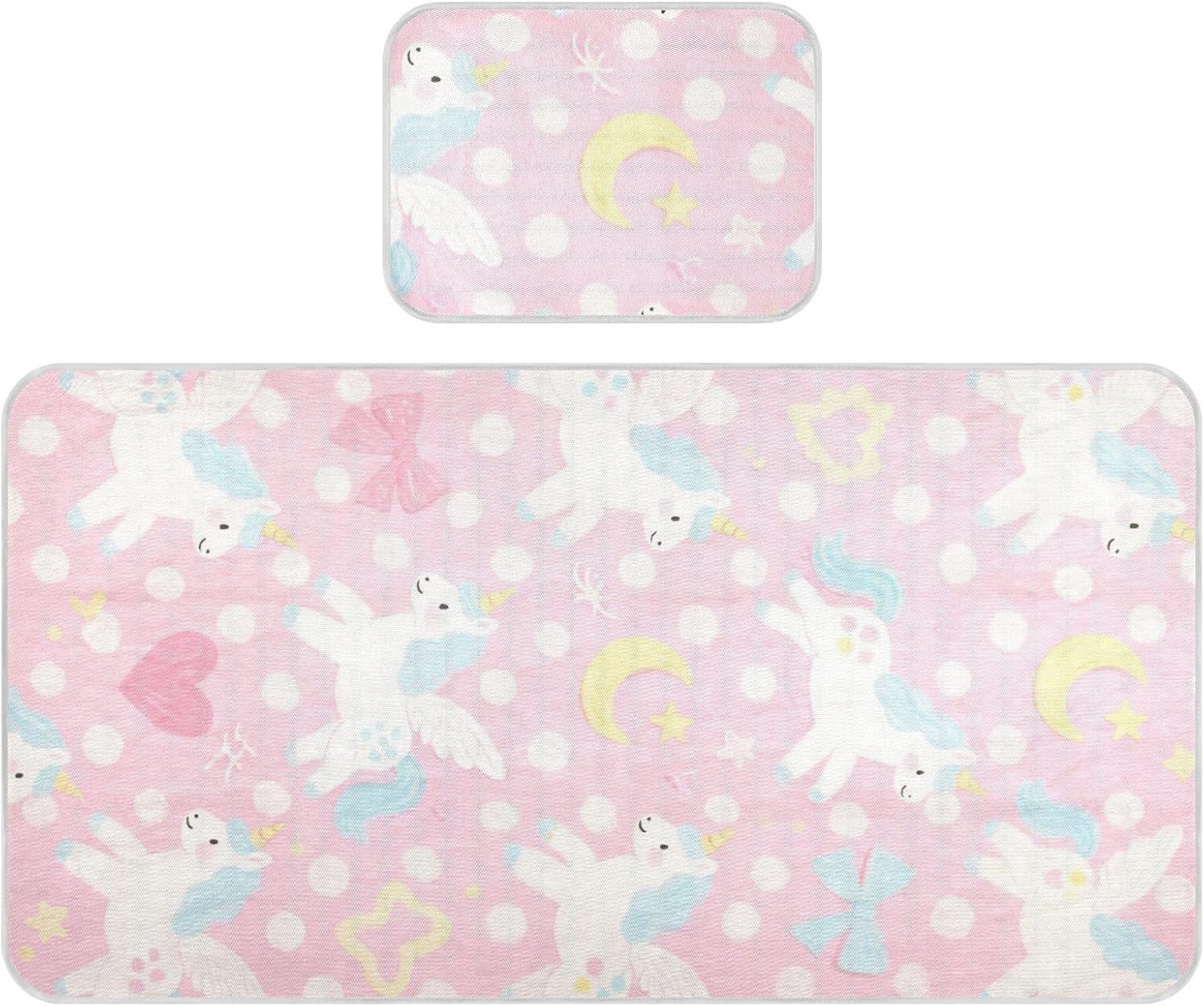 Cute Cartoon White Rainbow Unicorns Cooling Baby Bed Mattress Cover 28" x 52" Reusable Mattress pad for Baby&Toddler