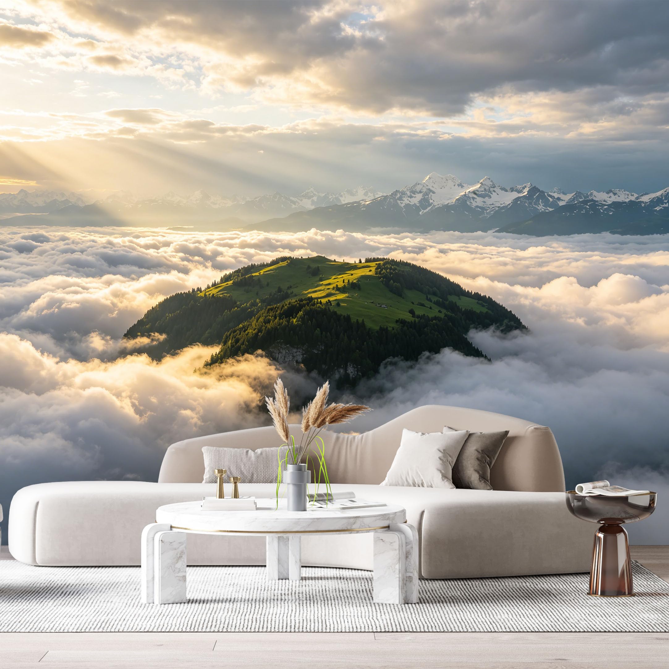Custom Size Wall Murals Mountain Landscape Sunrise Clouds Forest Valley SelfAdhesive Wall Fabric Removable Large Wallpaper for Photo Living Room