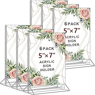 Seencool 5 x 7 Acrylic Sign Holder - Clear Wedding Table Number Holder, Double Sided Picture Frames with Vertical Stand, T Shape Desktop Display Stand for Office, Home, Store, Restaurant