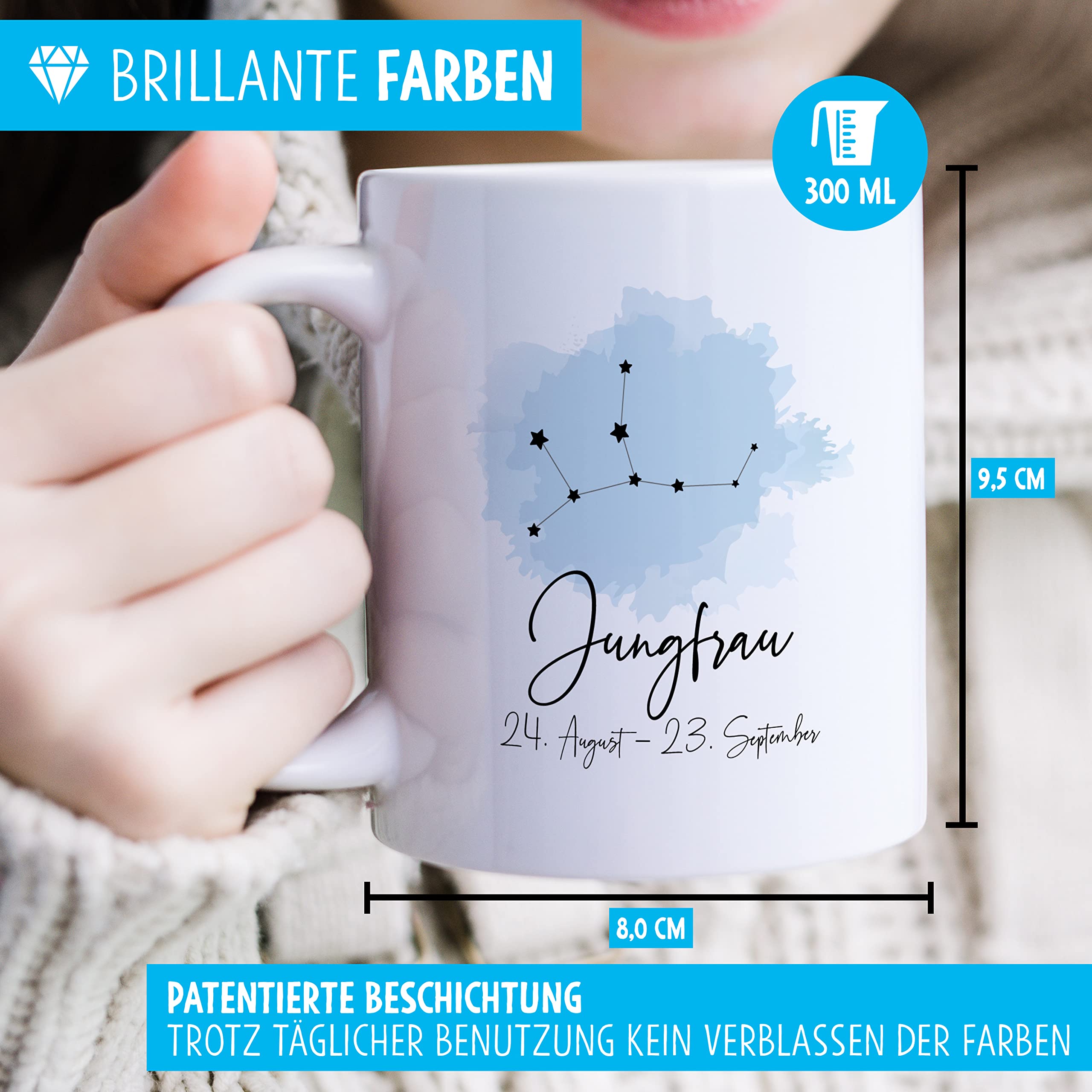 Jungfrau Sternzeichen Tasse 330ml - Horoskop Becher Für August/September Geburtstage