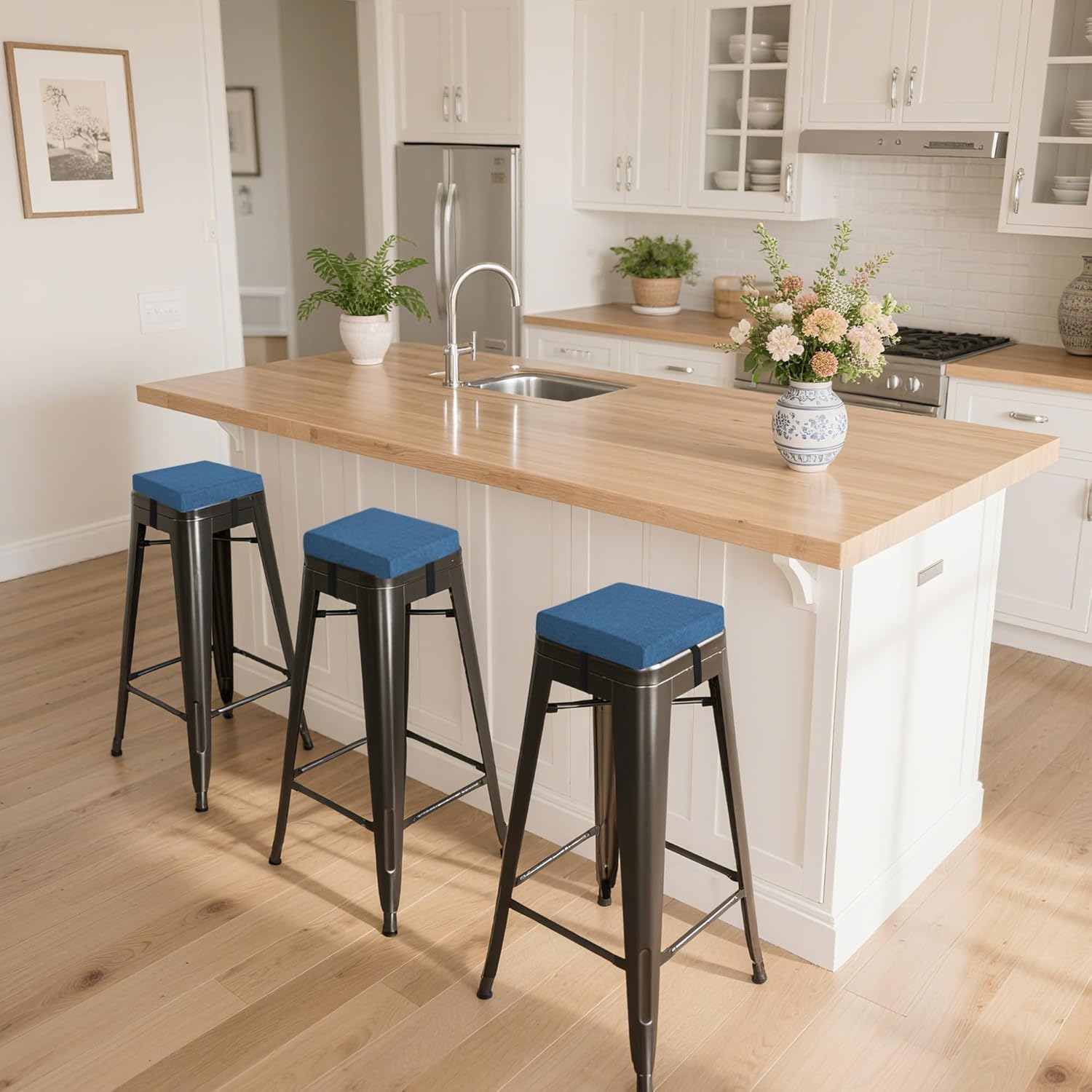 Bar Stool Cushions Square 12" x 12" Small Cushions for Bar Stools with Ties Small Seat Pads with Washable Cover 1 Piece Blue - Image 2