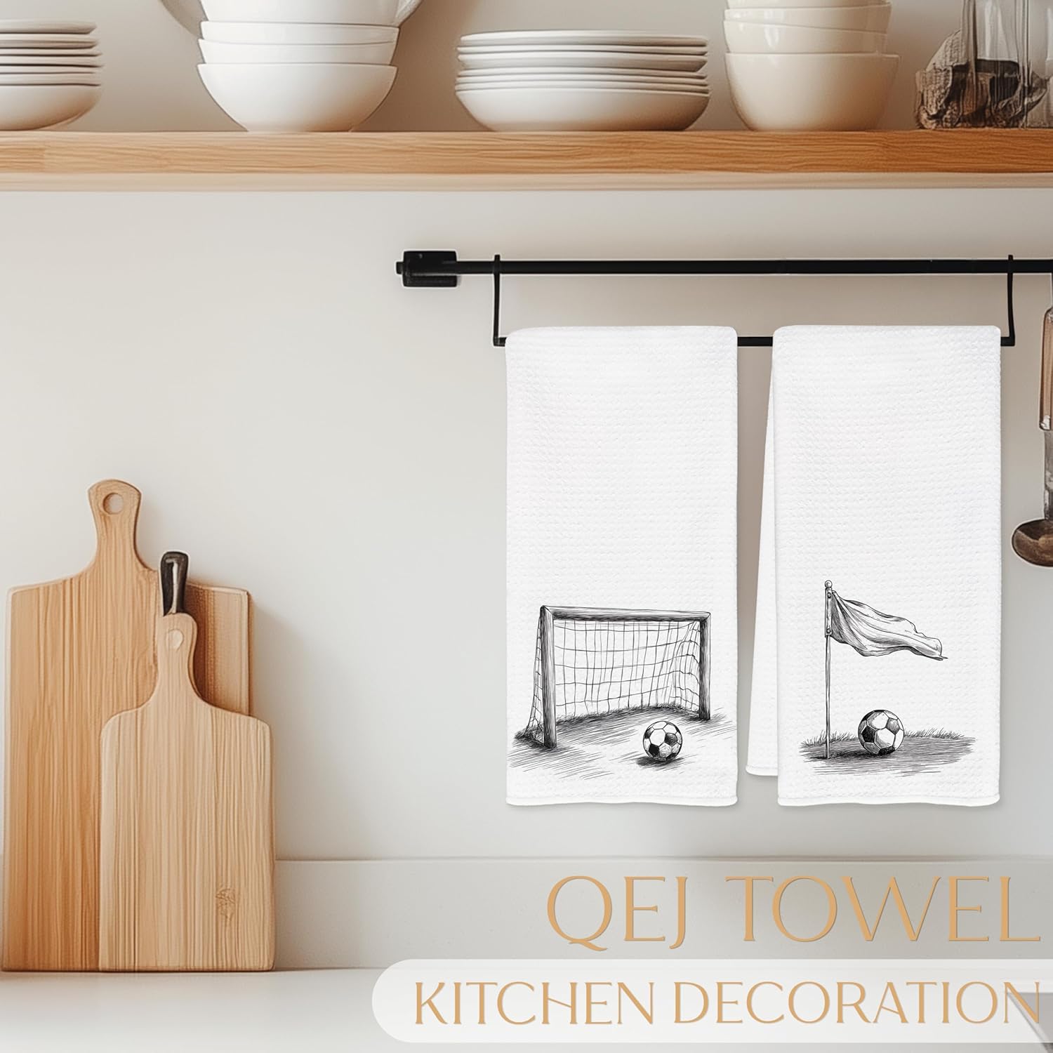 Black and White Soccer Kitchen Dish Towels, Gifts for Soccer Player Fans Lovers, Sports Lover Gifts Decorative Hand Tea Towels for Bathroom Kitchen, 16x24 Inch Set of 2 - Image 3