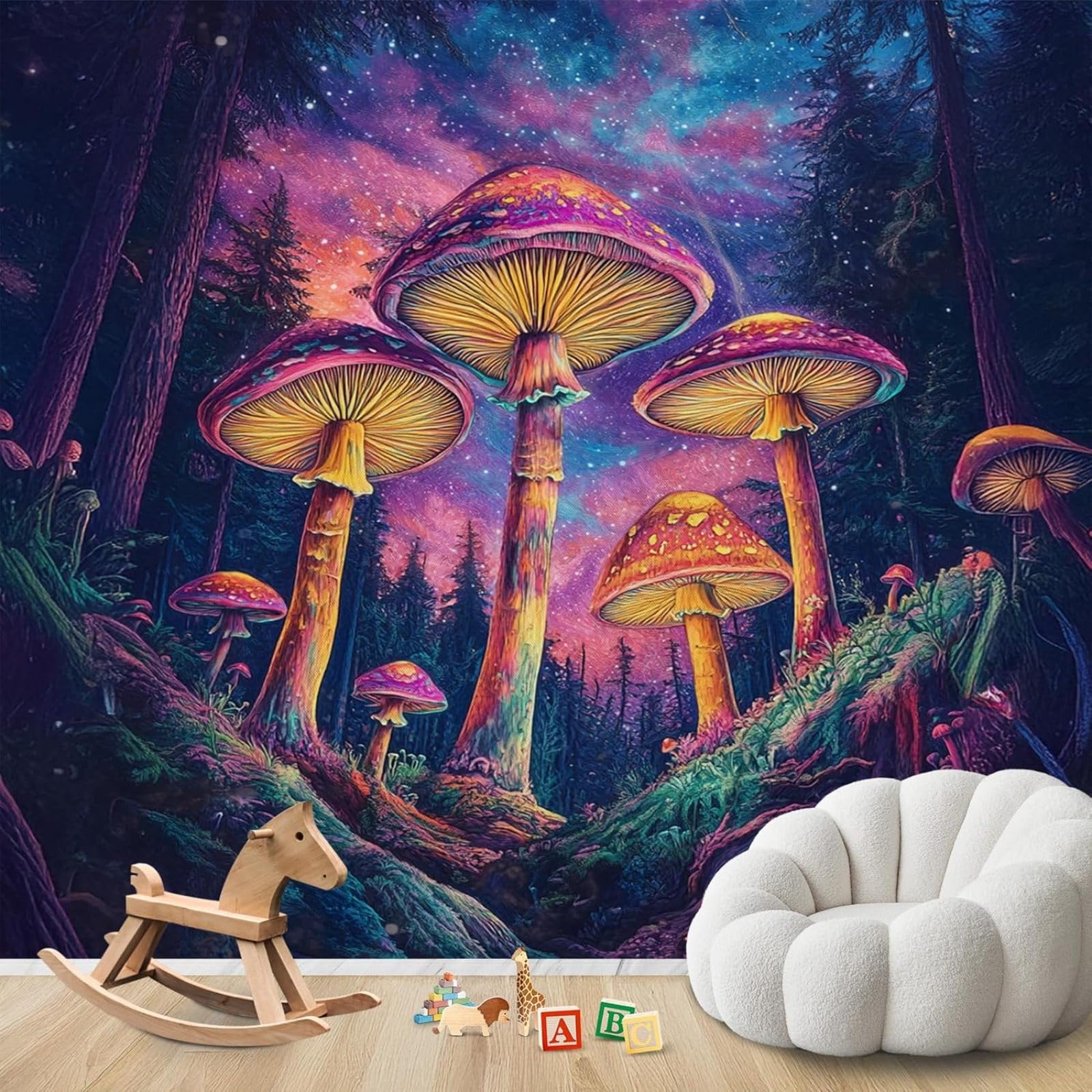 Kfjhgbdshhj 3D Mural Photo Wallpaper Magic Mushroom Forest Fantasy Forest Non-Woven Modern Living Room Bedroom Children's Room Decoration Motif Wallpaper,430Cmx300cm Wall Sticker - Background Wall - Painting - Poster