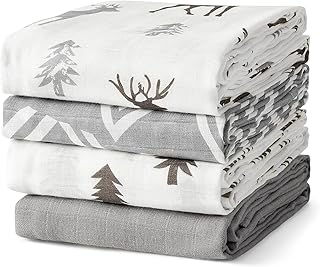 Baby Swaddle Blankets Newborn Soft Bamboo Muslin Swaddle Blankets for Boys and Girls,Unisex Swaddle Receiving Blanket,47 x 47 inches, Large Muslin Blanket, 4 Pack