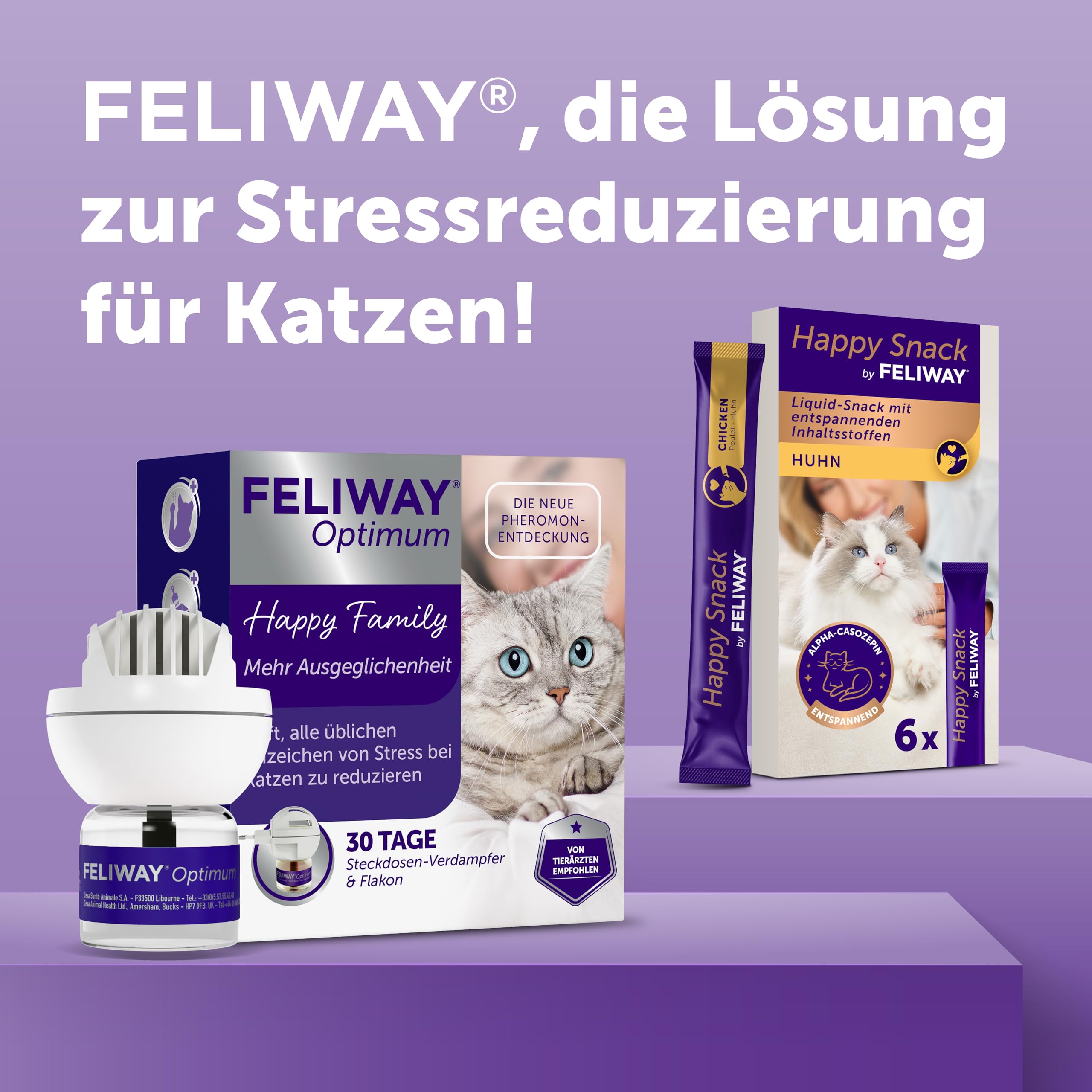 FELIWAY Optimum Start-Set | Pheromone für Katzen | Verdampfer für die Steckdose + 48ml Flakon | Diffuser gegen Stress, für mehr Harmonie | 30 Tage Wirkung | von Tierärzten empfohlen, klinisch getestet