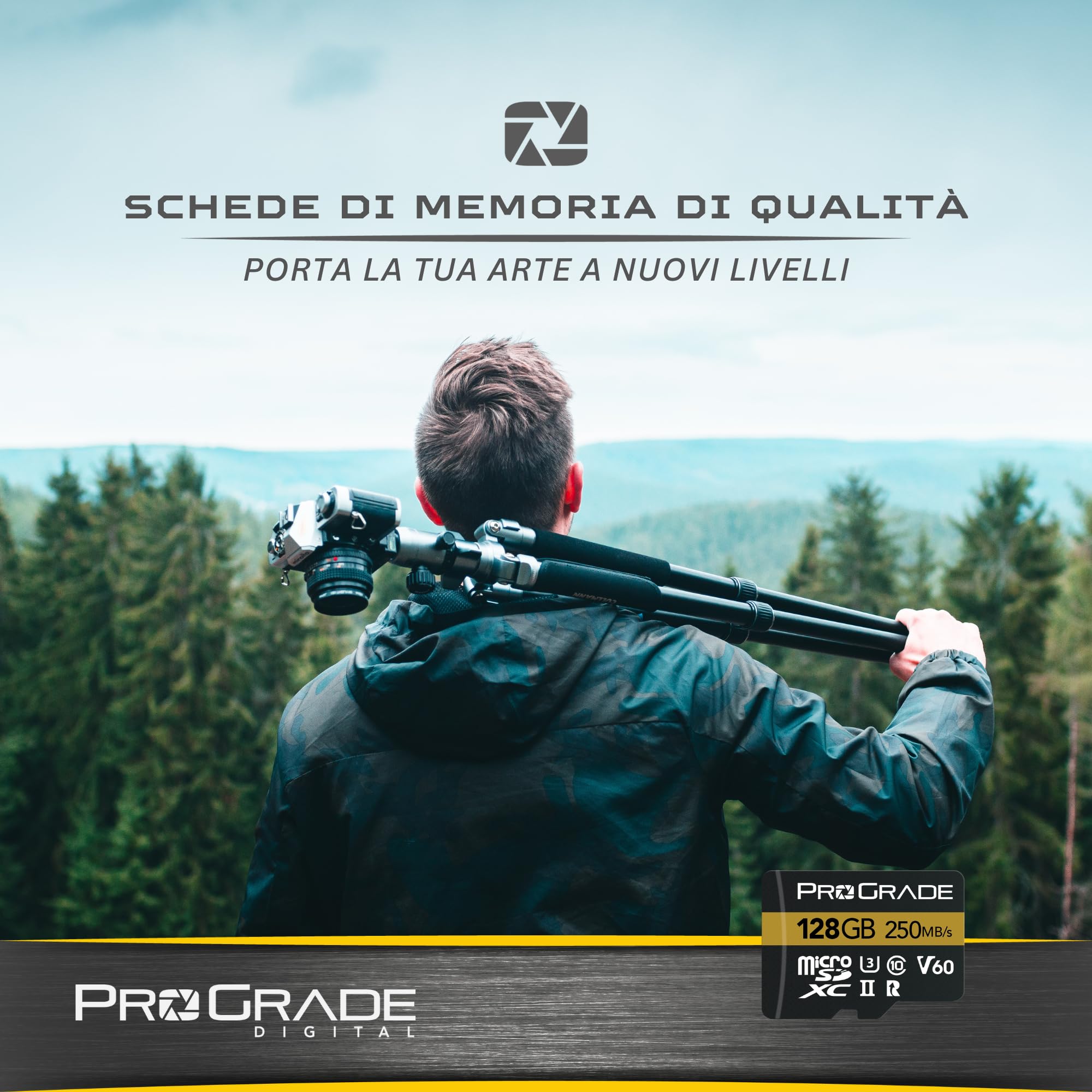 Scheda microSD V60 (128 GB), testata per dispositivi di schede SD di dimensioni intere, fino a 250 MB/s in lettura, 130 MB/s in scrittura di ProGrade Digital