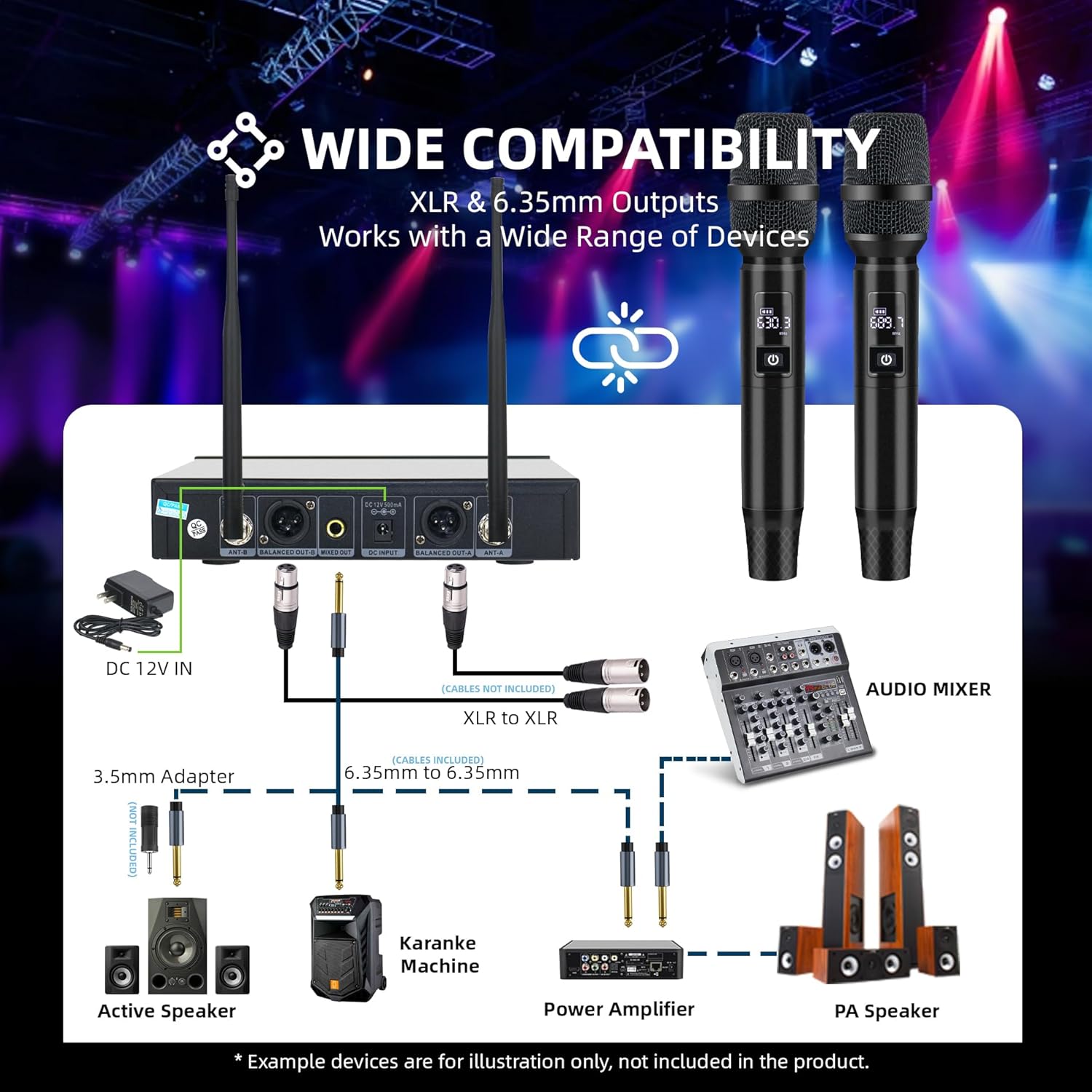 Professional Wireless Microphone System, 500ft Long Range 2.4G Cordless Mic Set with 40H Playtime, Rechargeable Dynamic Microphones Memory Function for Karaoke Singing, DJ, Church, Party, Wedding