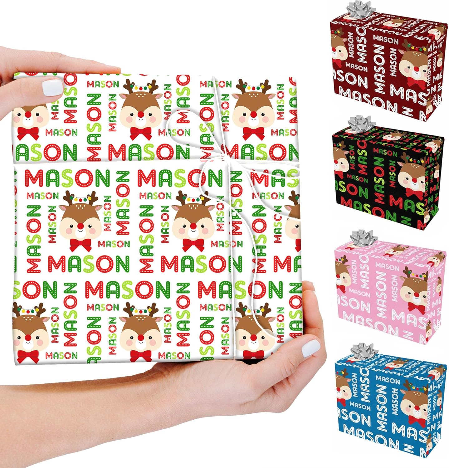 Artsadd Personalized Name Christmas Deer Wrapping Paper for