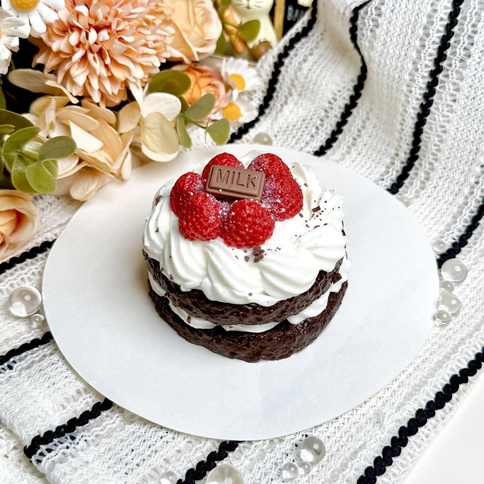 Taba Squishy Chocolate Raspberry Tower Cake, Soft Squeeze Toys with Thick Creamy Slime Texture, Food Grade Silicone Squeeze Gift for Children, Teens, and Adults