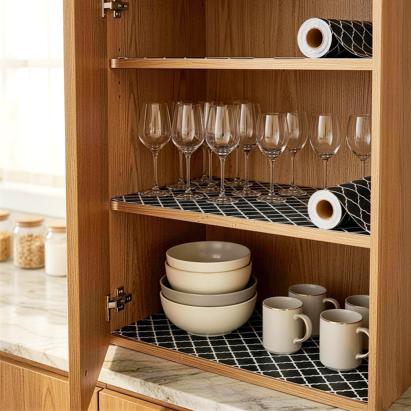 Non Slip Shelf Liner 11.8 x 118 in Non Adhesive Black Lattice for Cabinets