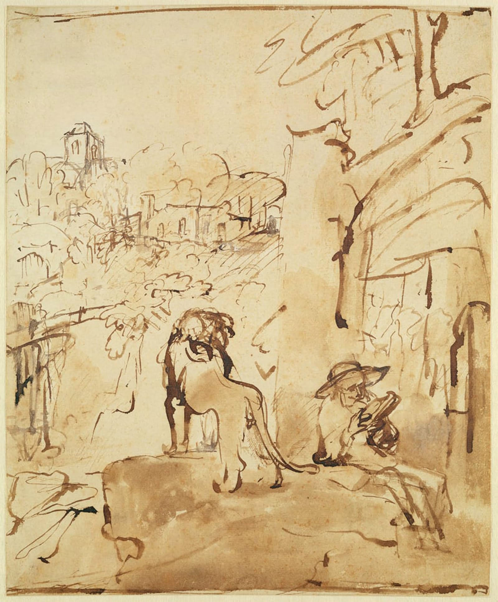 POSTERIIk Famous Animal Posters Vintage Picture Reading in a landscape by Rembrandt van Rijn Modern Wall Decor for Home Decor 60x90cm