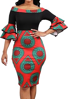 VisiChenup Sexy African Dress for Women Elegant Off Shoulder Ruffles Sleeve Ladies Pencil Dresses