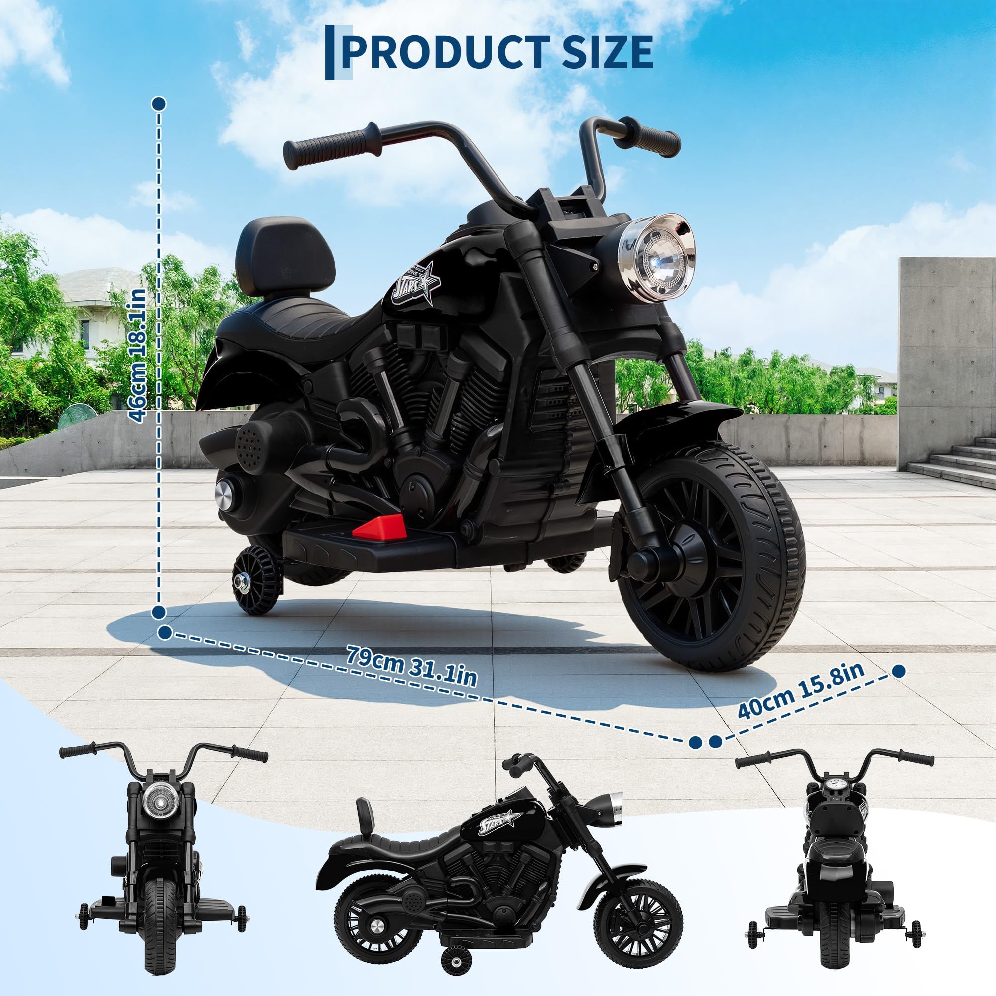 Moto électrique 6V pour Enfants - Batterie 4,5Ah, Stabilisateurs, Lumières Et Musique - Démarrage Progressif, Système De Suspension, Construction Légère - Convient Aux Enfants De 3 à 6 Ans