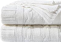 NTBAY 100% Pure Cotton Cable Knit Throw Blanket 51x67 - Super Soft Warm Knitted Blanket for Couch Sofa Bed, Machine Washable White