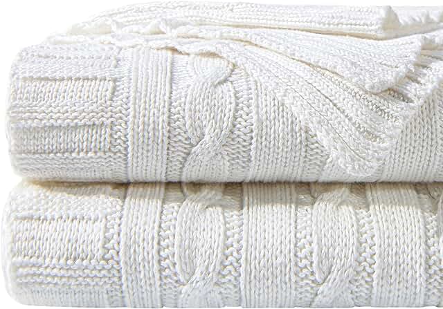NTBAY 100% Pure Cotton Cable Knit Throw Blanket, Super Soft Warm 51x67 K...
