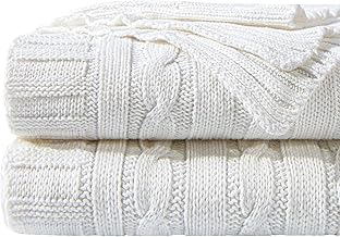 NTBAY 100% Pure Cotton Cable Knit Throw Blanket, Super Soft Warm 130x170 Knitted Throw Blanket for Couch, Sofa, Chair, Bed - Extra Cozy, Machine Washable, Comfortable Home Decor, White, 130x170 cm