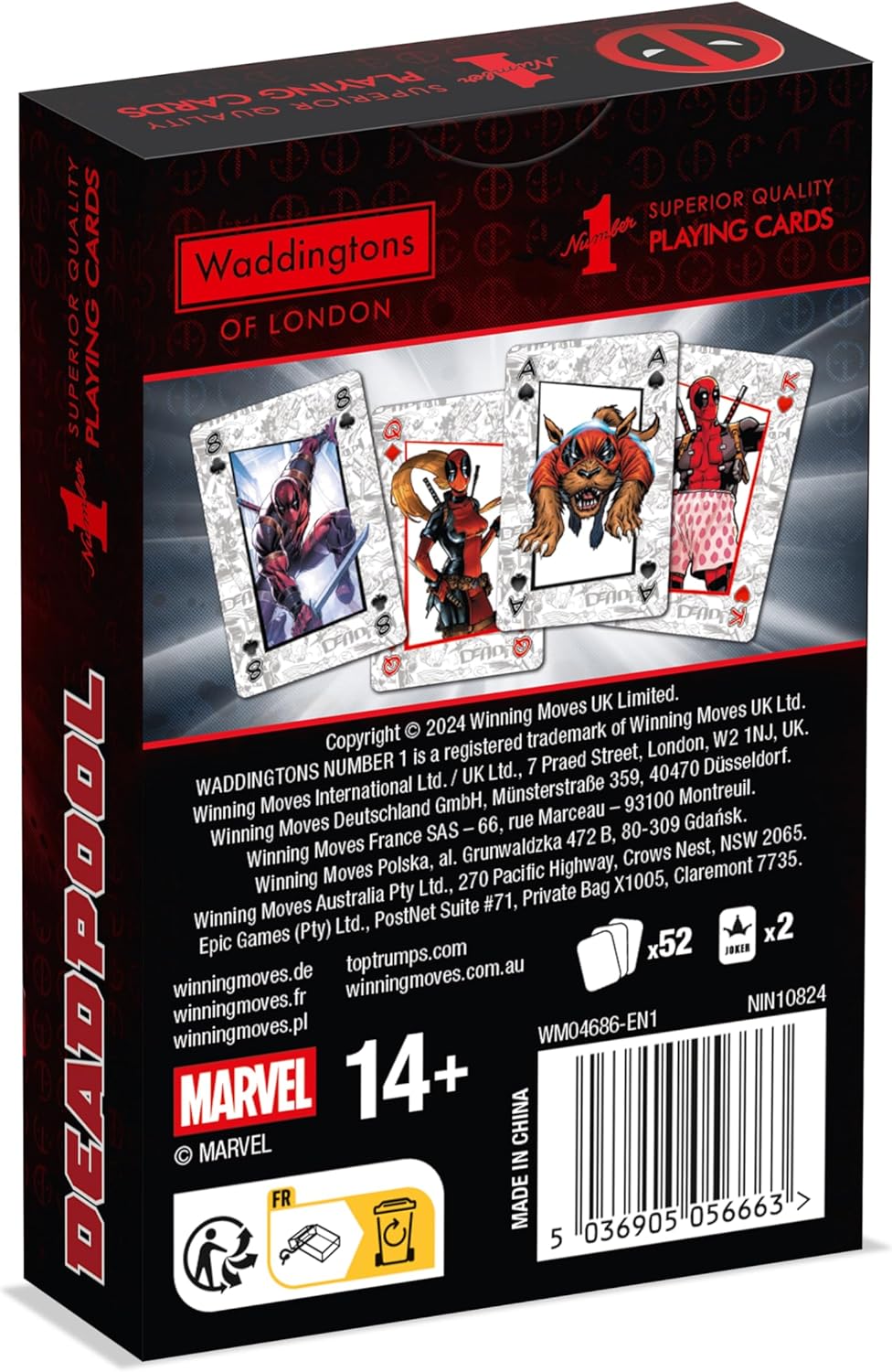 Waddingtons Number 1 Deadpool Playing Card Game, Play with your favourite superheroes from Lady Deadpool and Kidpool, gift and toy for ages 14 plus, Red