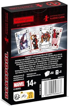Waddingtons Number 1 Deadpool Playing Card Game, Play with your favourite superheroes from Lady Deadpool and Kidpool, gift and toy for ages 14 plus, Red
