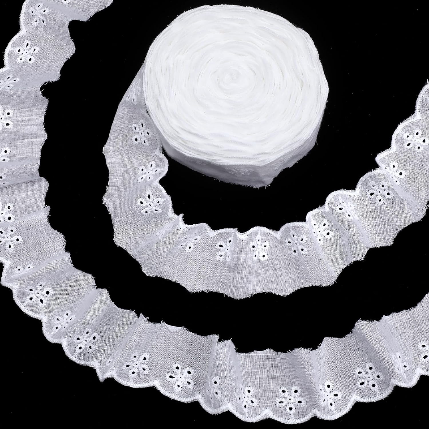 TIESOME 15 Yards Lace Trim, White Eyelet Lace Ribbon for Sewing Dresses | Lace Ribbon, White Cotton Eyelet Lace Ribbon, Embroidery Ruffle Trim, Floral Ribbon, Sewing Dresses Clothes Bags Home Decor