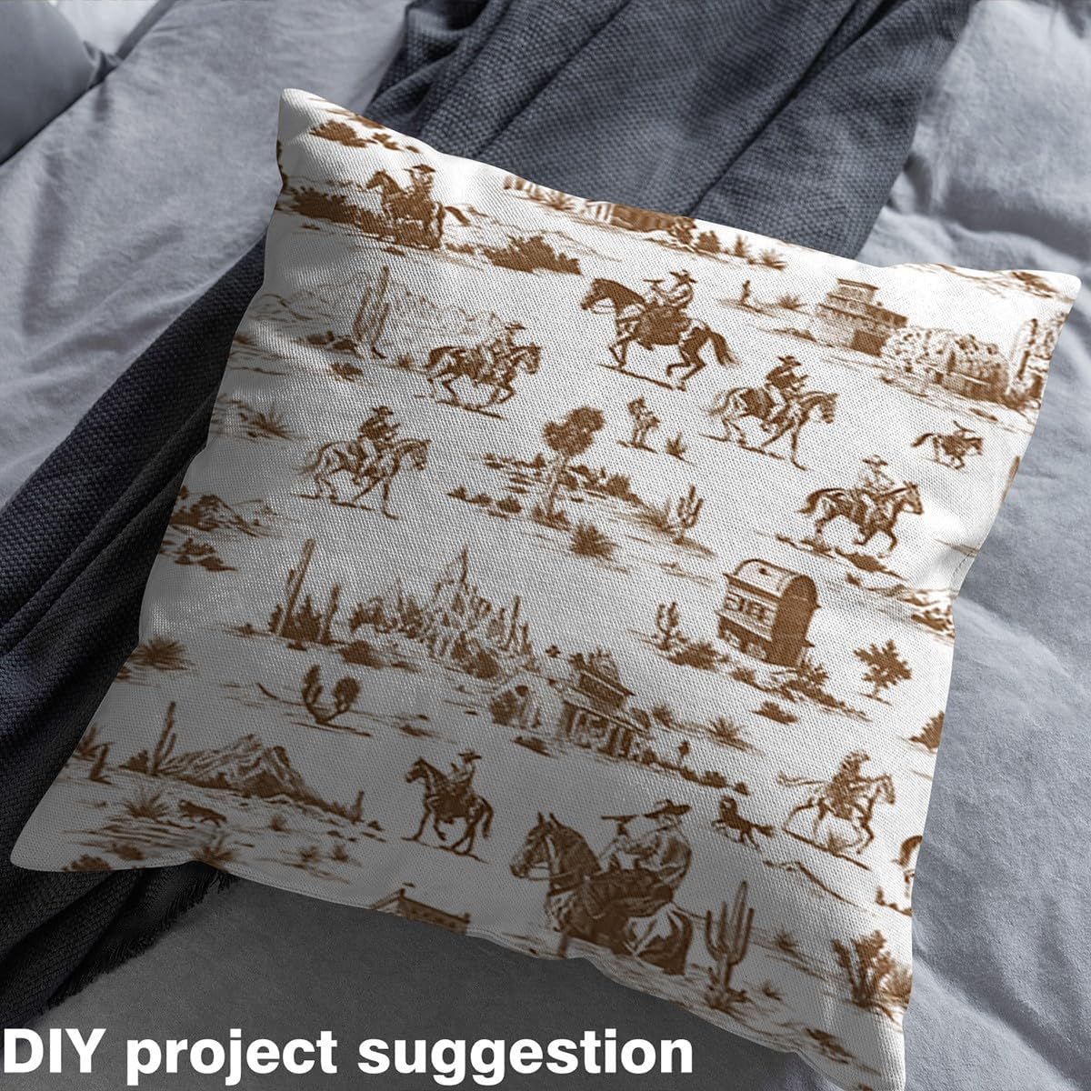 Erosebridal Western Cowboys Fabric by The Yard, American Wild West Desert Upholstery Fabric, Country Theme Material Fabric by The Yard, Hand Drawn Indoor Outdoor Fabric for Boys Men Teens， 2 Yards