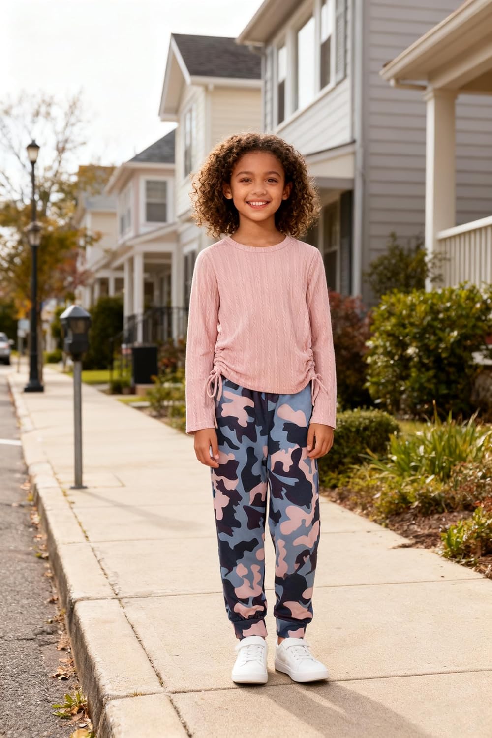 Yekaty Girls' Clothing Sets Ribbed Knit Long Sleeve Shirts and Camo Pants Girls Clothes 2 Piece Fall Outfits - Image 2