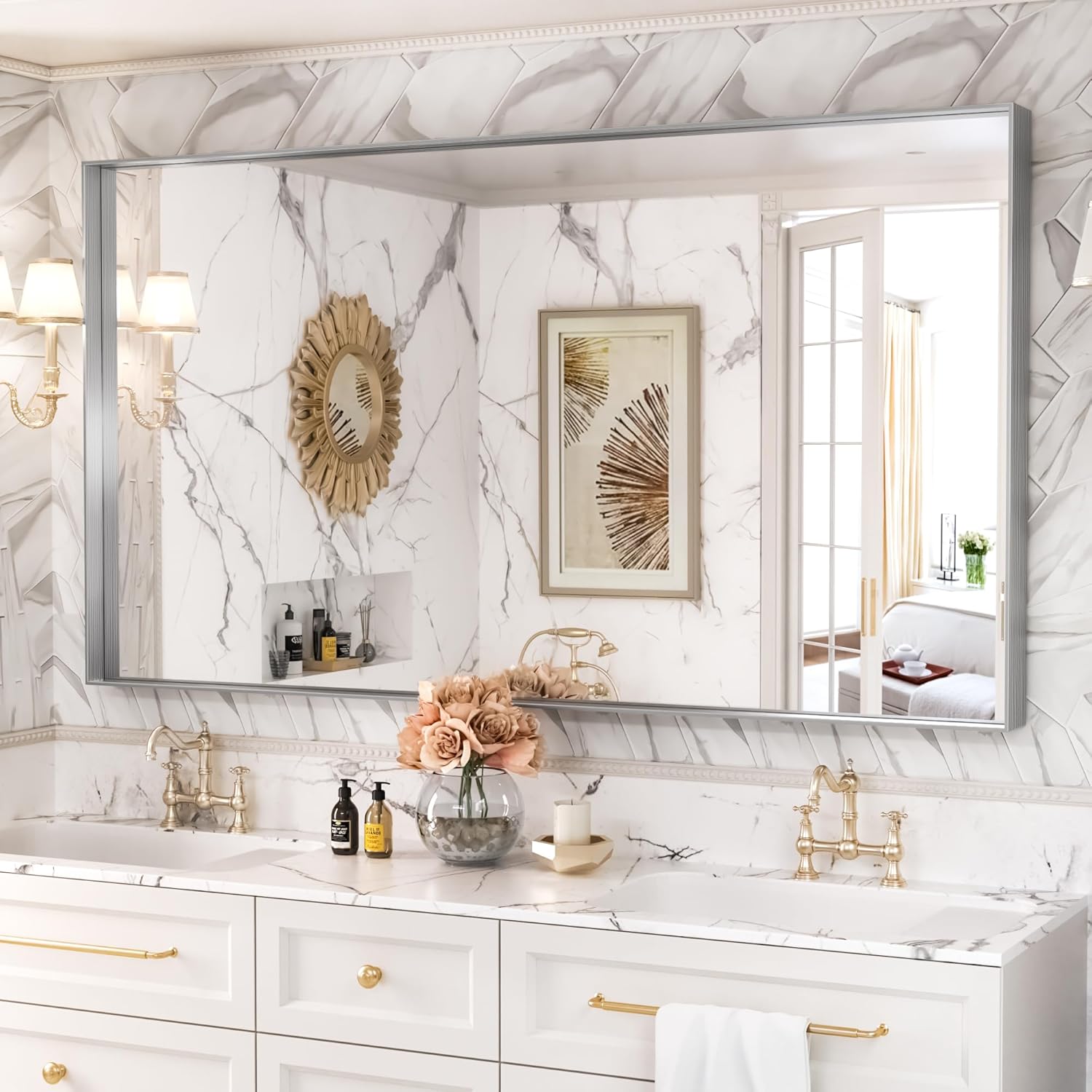 Suidia Bathroom Mirror, 36" x 60" Wall Mirror, Brushed