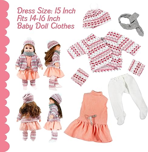 Miniatura 4 de Juego de 6 piezas de ropa de muñeca de bebé de 12, 13, 14, 15 y 16 pulgadas, disfraz de suéter de muñeca, conjuntos de ropa de muñeca, lindos