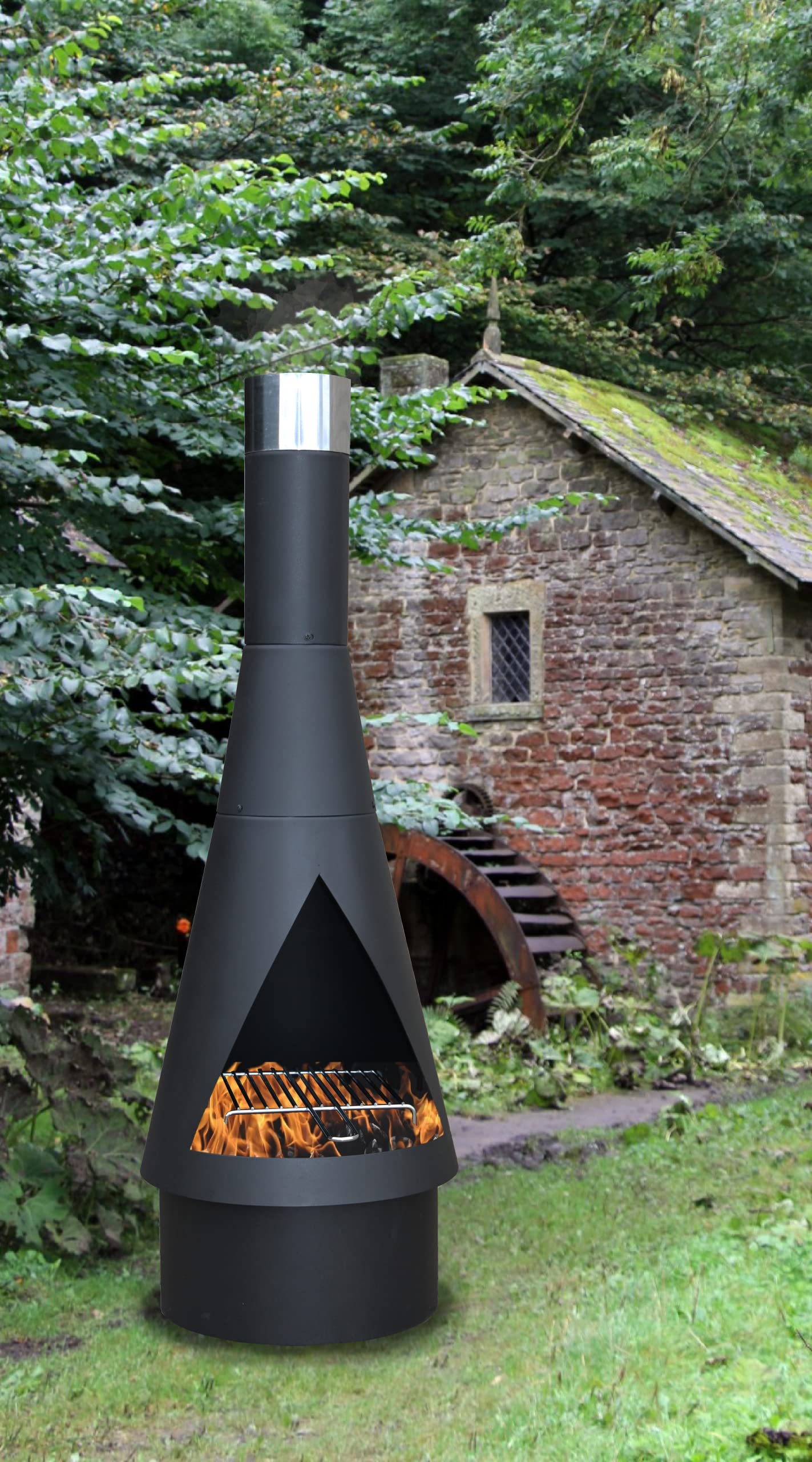 Yerd Gartenkamin Terrassenofen 125cm Black-Stahl Terrassenkamin Grill Edition