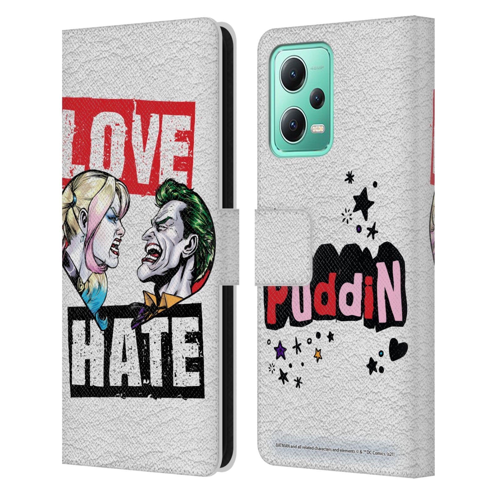 Head Case Designs Officially Licensed Batman DC Comics Love Hate Joker Harley Quinn Graphics Leather Book Wallet Case Cover Compatible with Xiaomi Redmi Note 12 5G