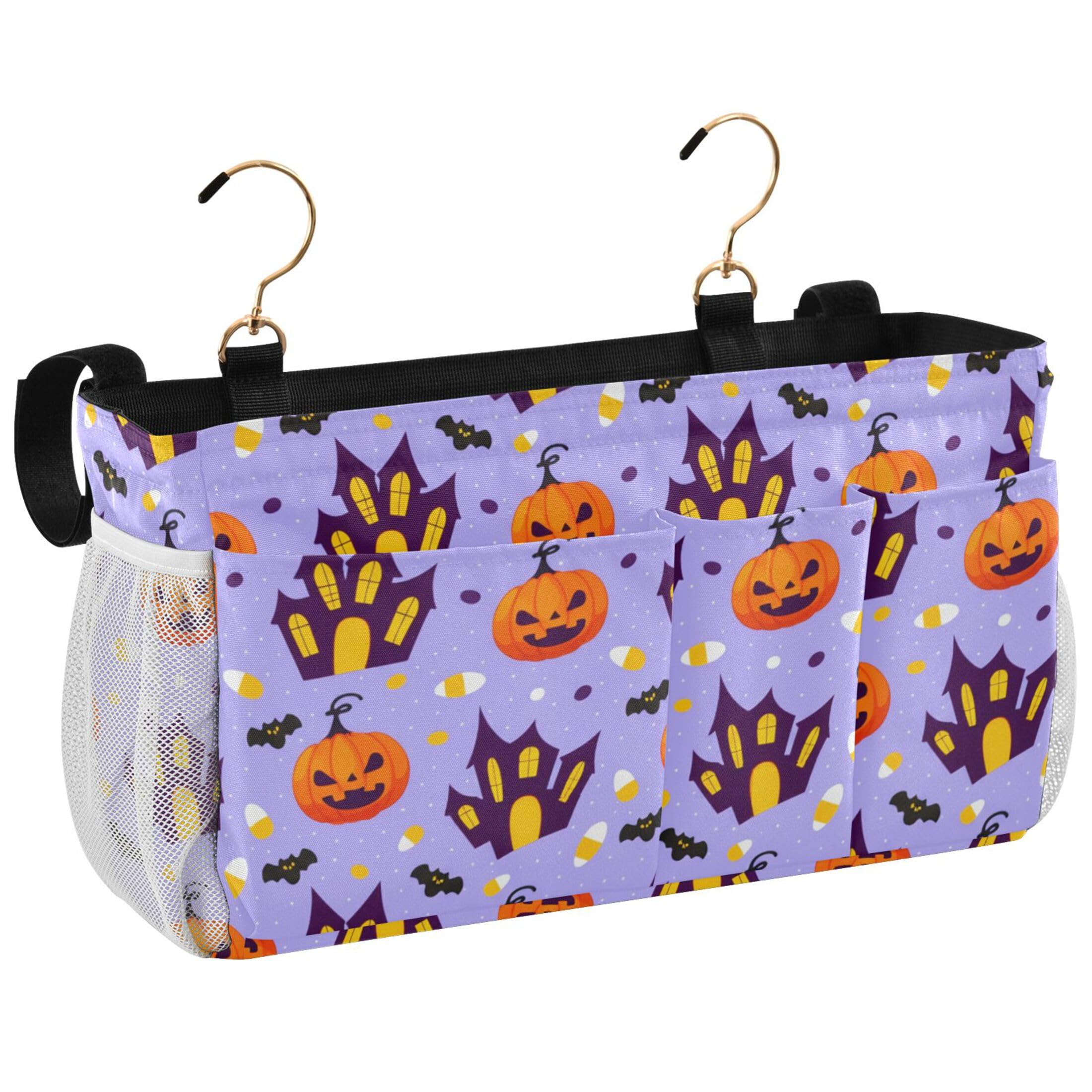 Burbuja Castles Pumpkins Bedside Caddy Hanging Storage Organizer with 2 Straps and Hooks for Home College Dorm Bunk Bed Hospital Bed Crib
