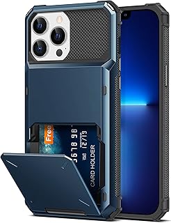 TITACUTE for iPhone 13 Pro Max Case Wallet 5 Credit Card Holder Flip Cover Design ID Slot Back Pocket Dual Layer Anti-Scratch Hard Shell Protective Bumper for iPhone 13 Pro Max 6.7 Navy Blue