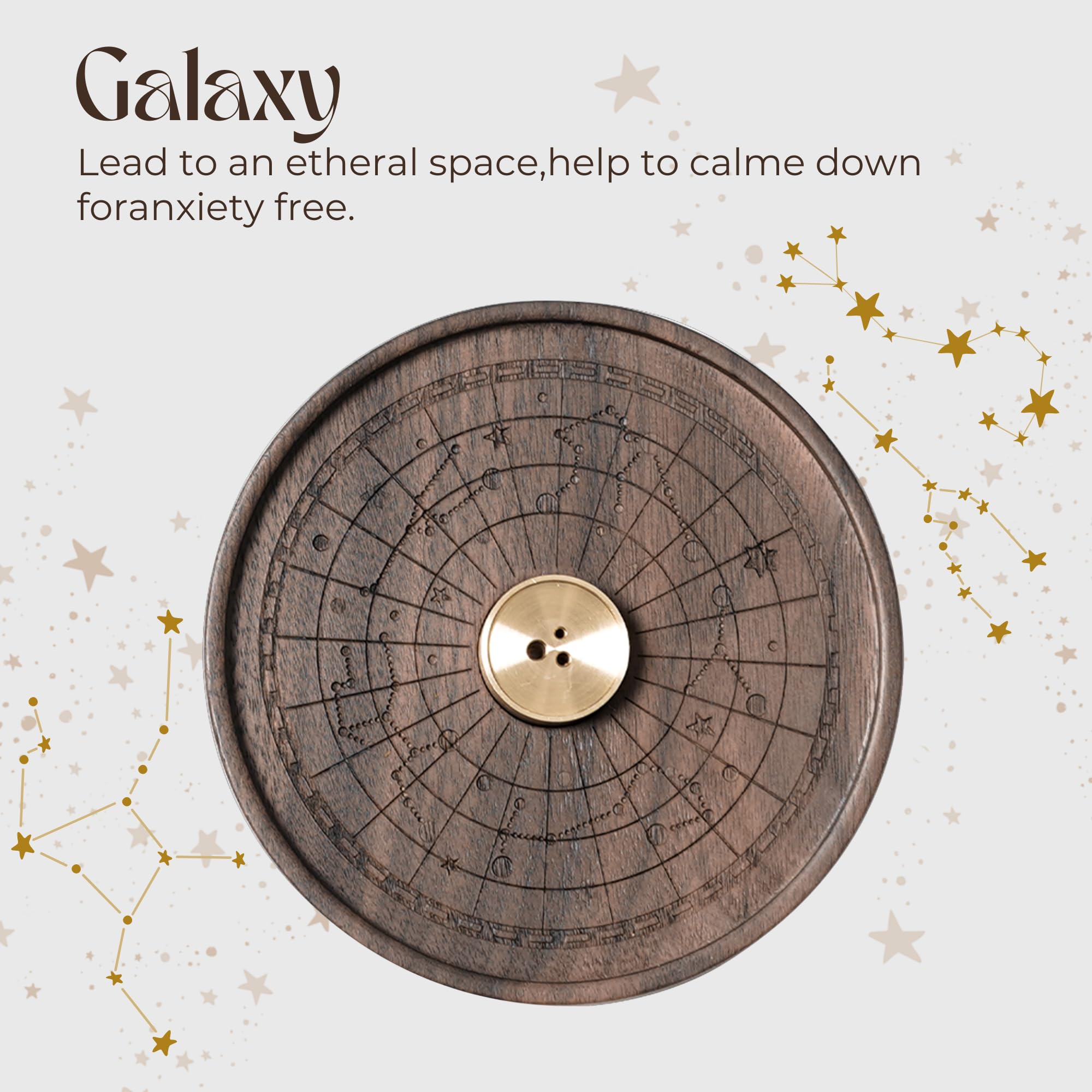 Räucherstäbchen Halter Walnuss Massivholz, Galaxie-Muster Räucherstäbchenhalter mit 3-Loch-Messinghalter, Räucherstäbchen Ständer für Heimdekoration, Meditation und Yoga
